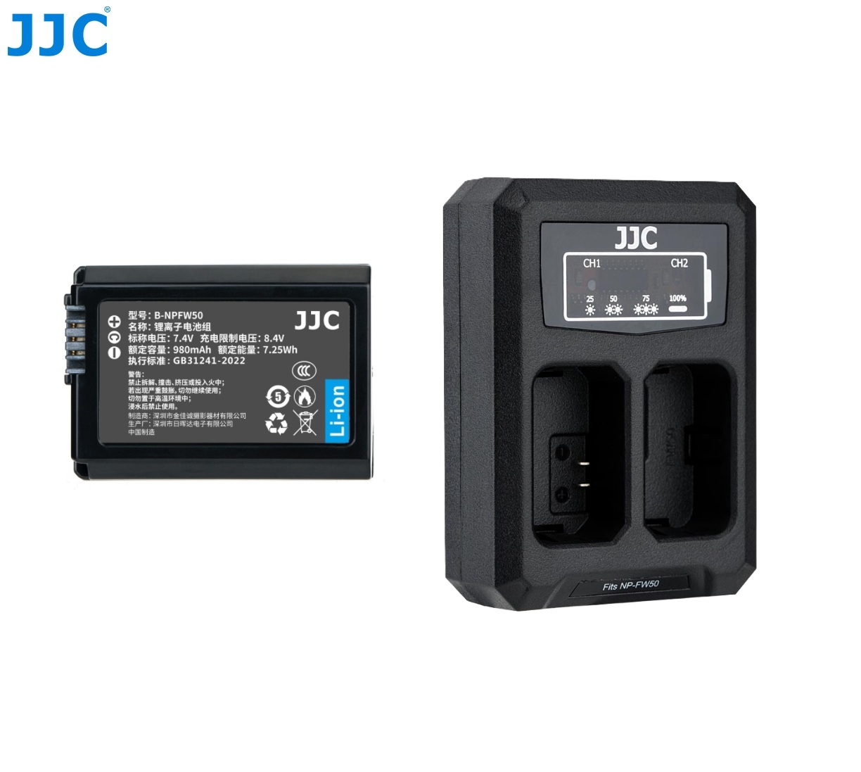 JJC NP-FW50 Fully Decoded Lithium-ion Battery For Sony Alpha With USB Dual Battery Charger 電池連充電機 (CCC Certification / 3C認證)