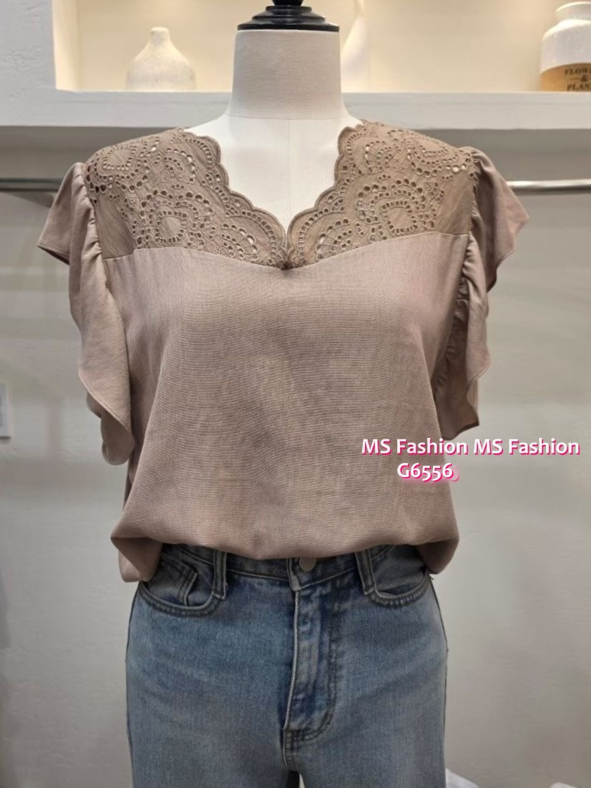 G6556 波浪通花V領top