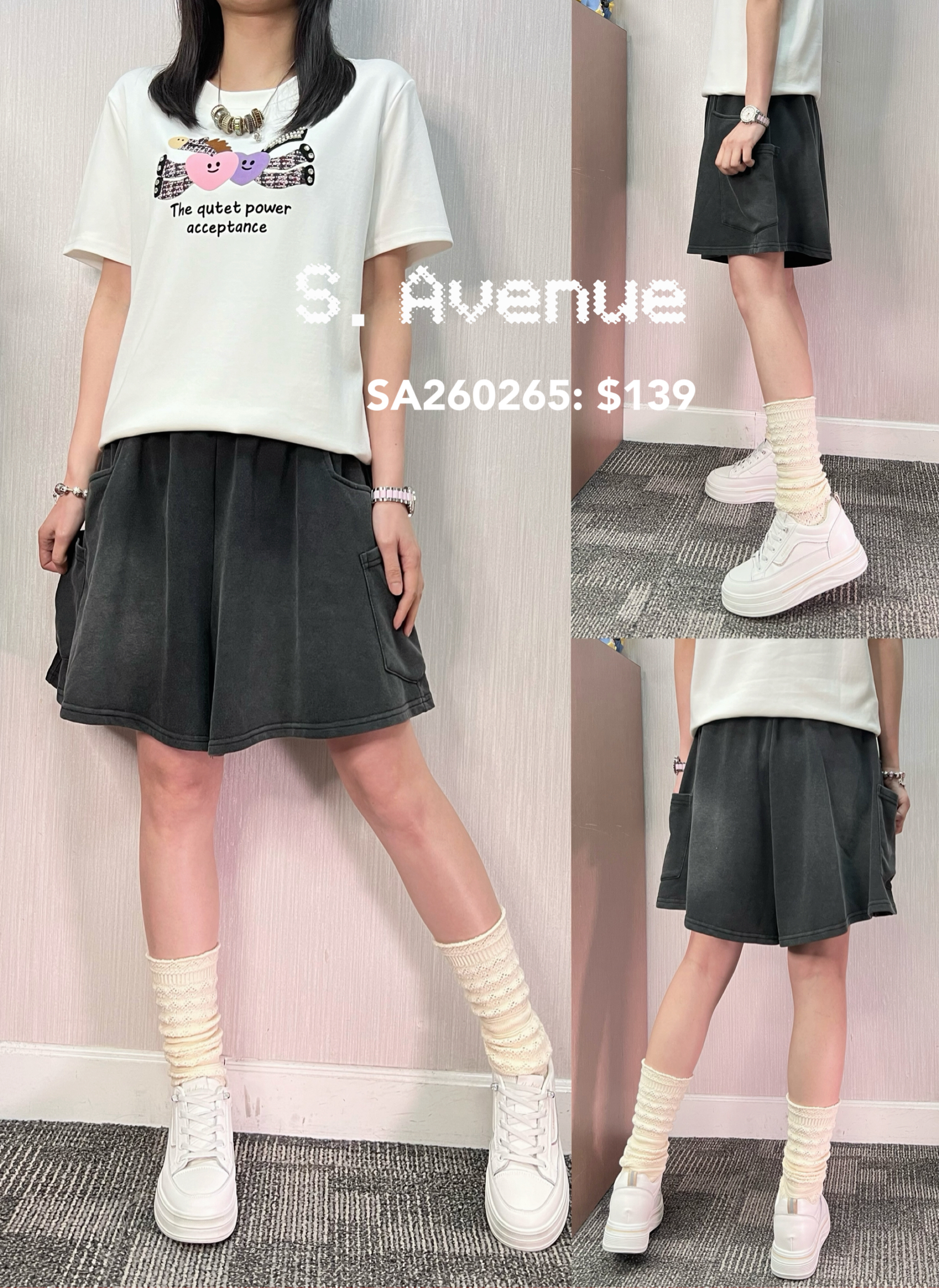 SA260265: 橡筋腰側方袋洗水牛仔棉裙褲