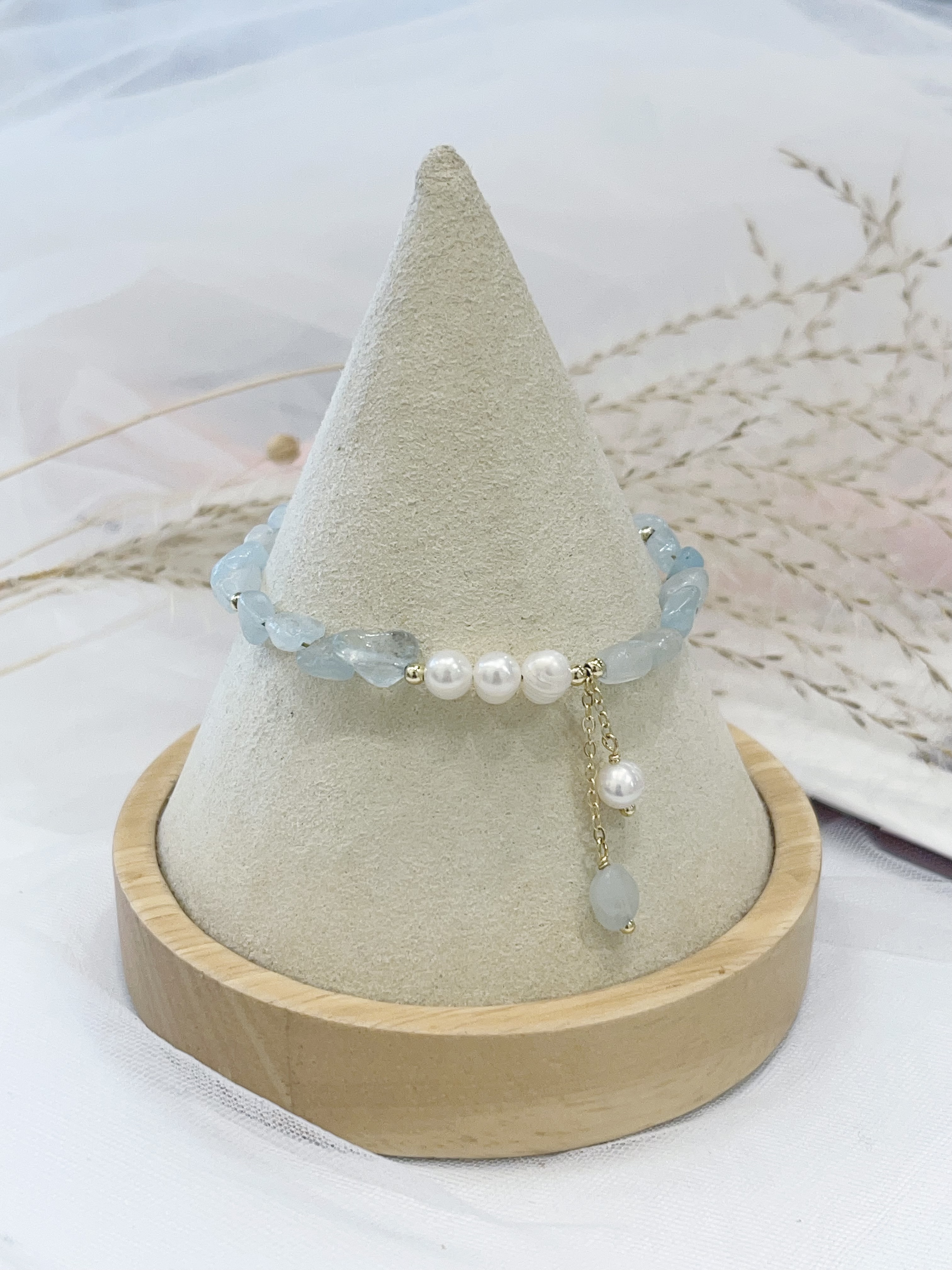 🌊 海蓝宝碎石 × 淡水珍珠手串 Aquamarine Chip & Freshwater Pearl