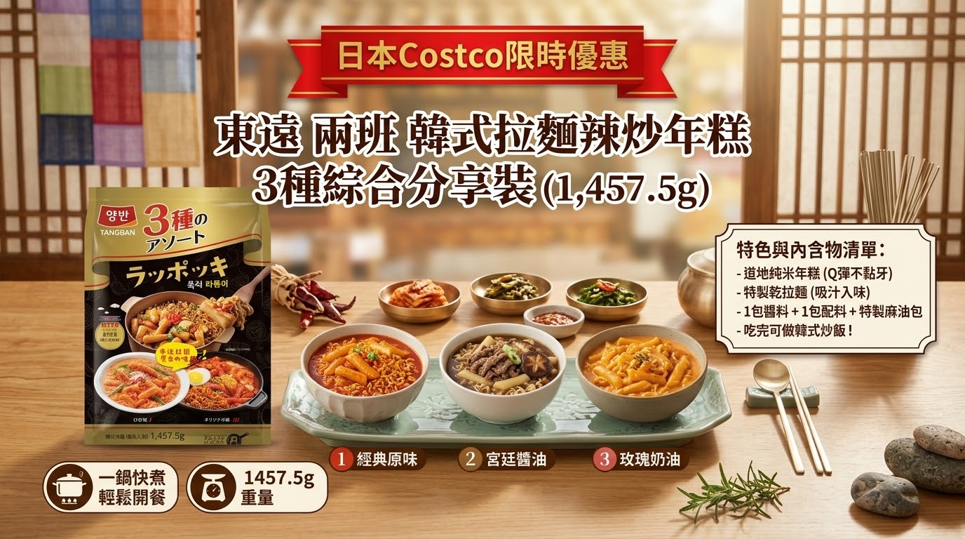 日本Costco│​東遠 YANGBAN 韓式綜合拉麵炒年糕 - 3種口味分享包 (1457.5g)  