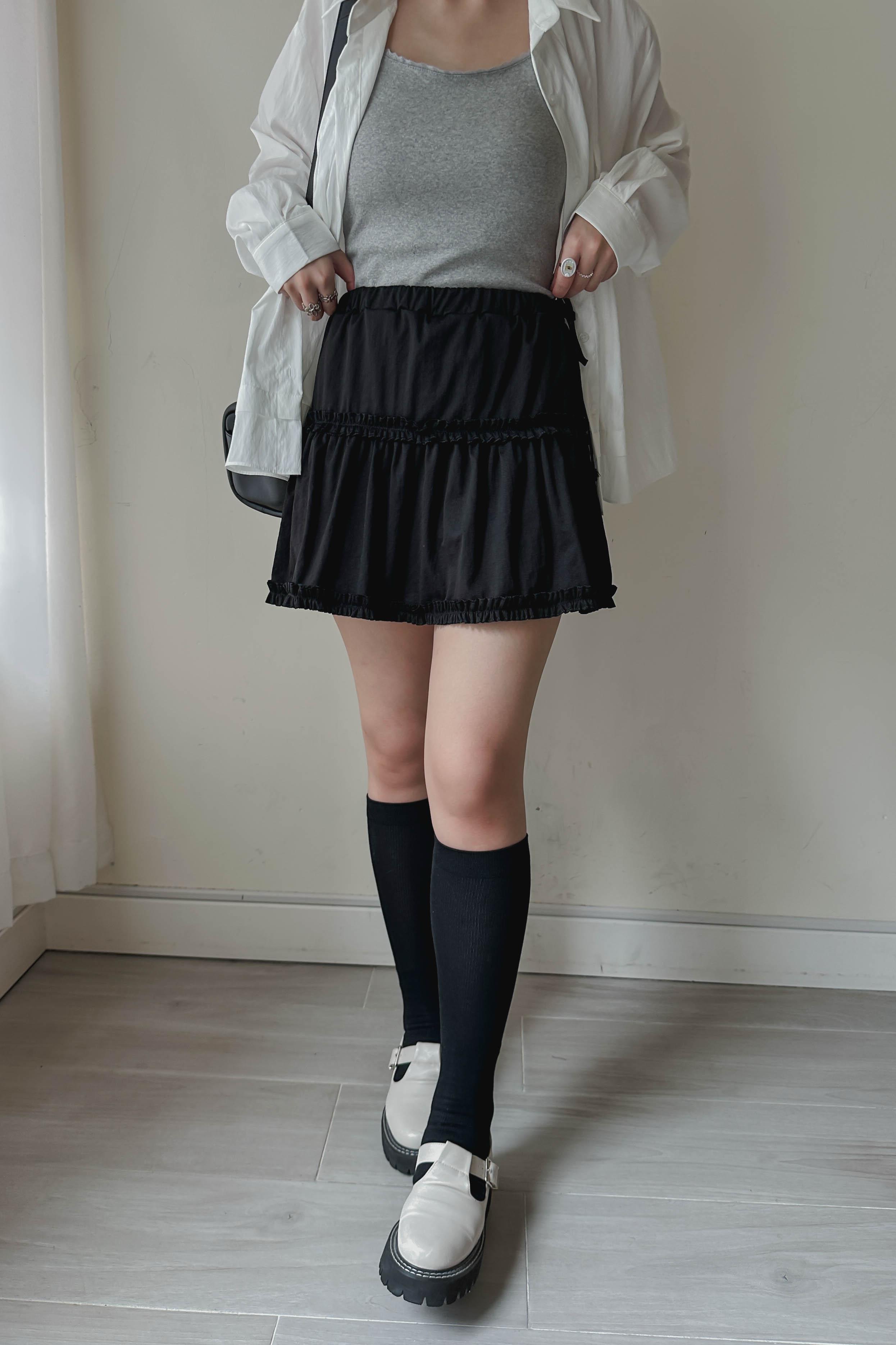 荷葉邊半身短裙 [✓防走光安全褲] (兩色入)