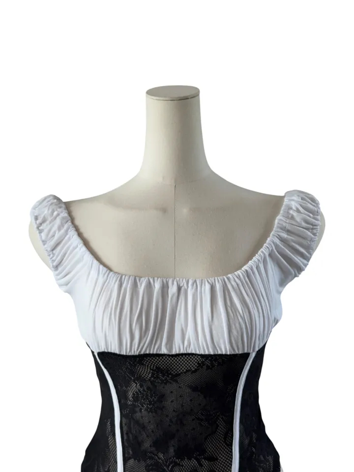 Ruched Sheer Lace Panel Corset Top