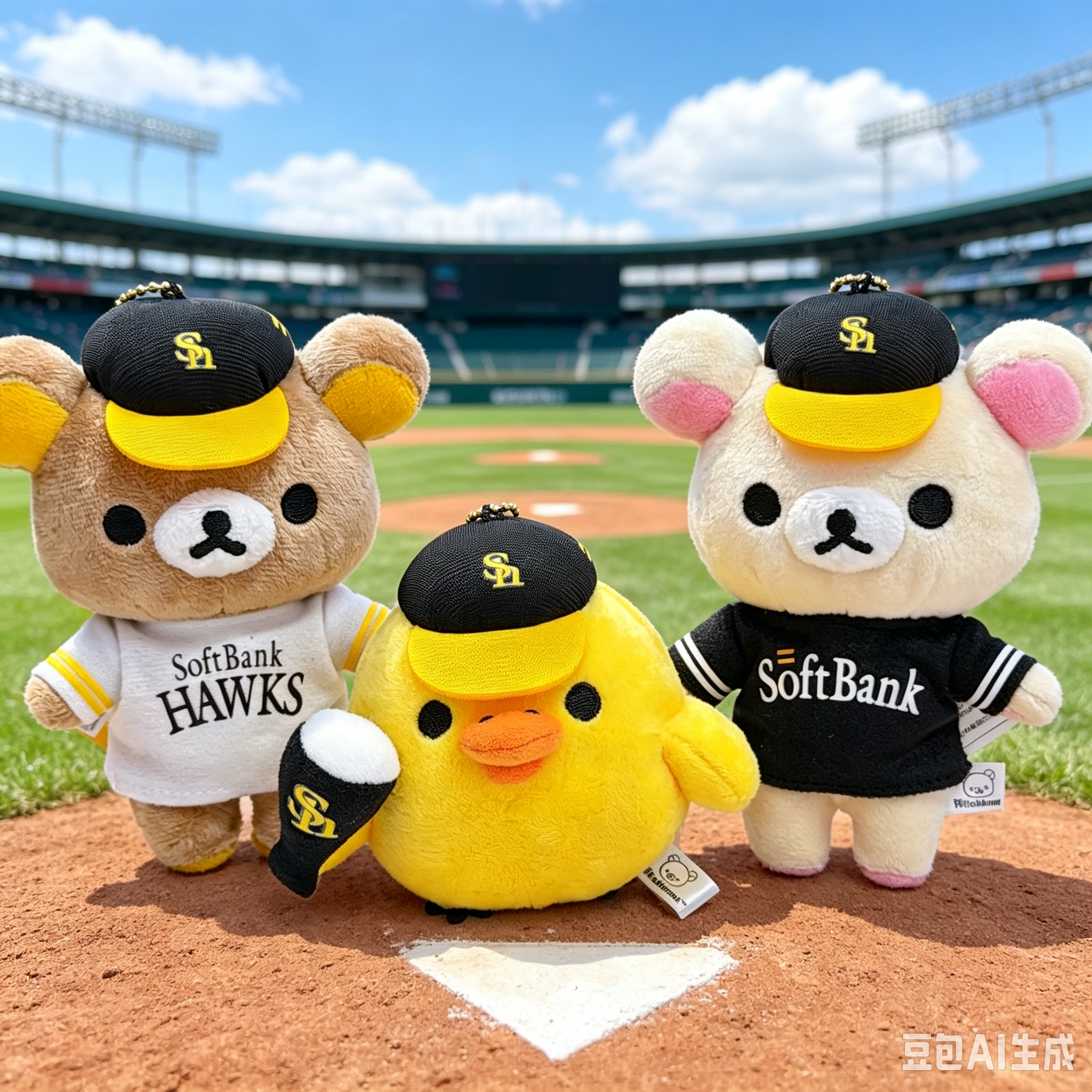 日本直送鬆弛熊 SoftBank Hawks  福岡棒球隊限定版公仔掛飾