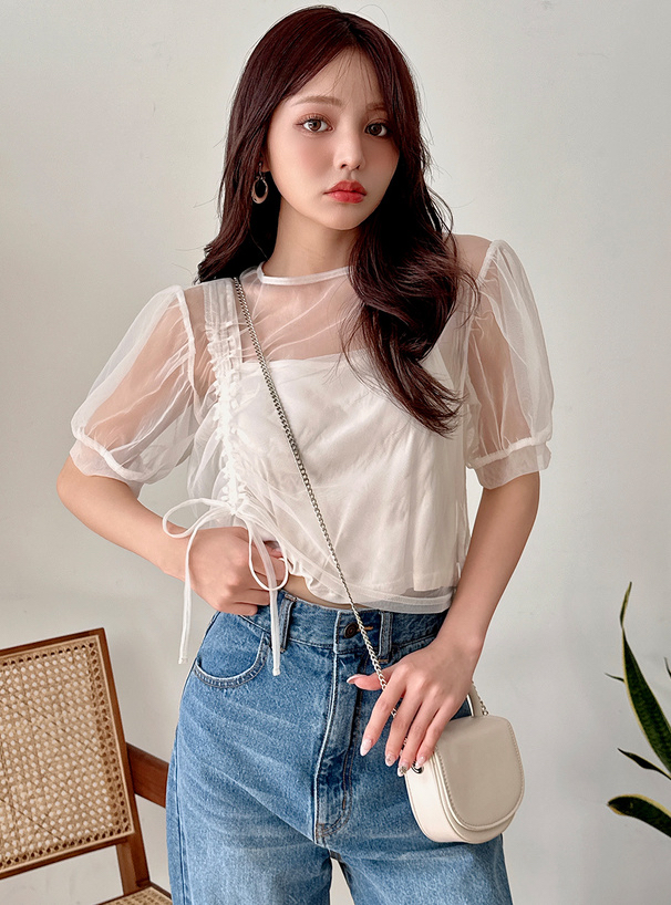 吊帶背心+薄紗抽帶上衣[dk1126]