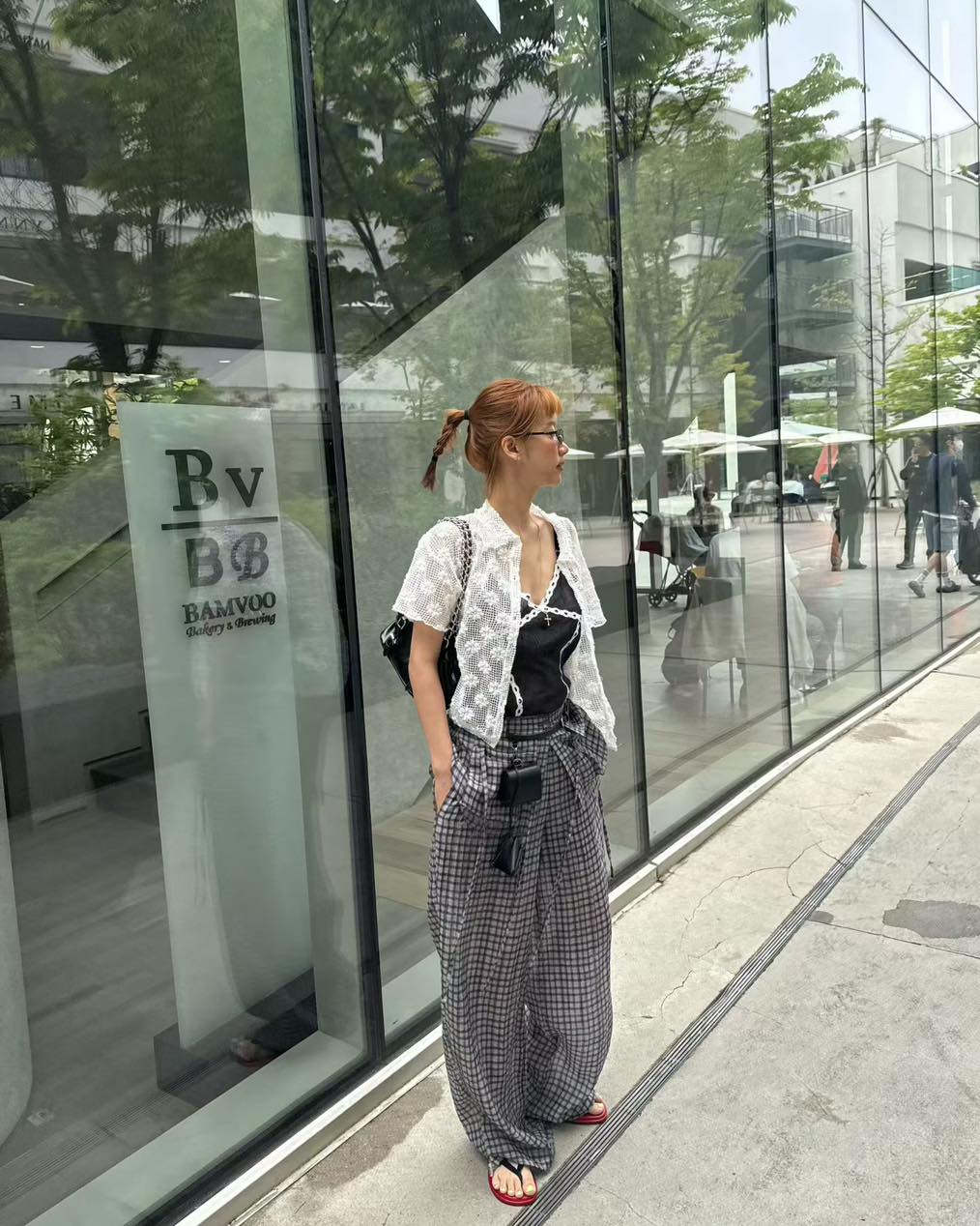 花朵格仔LACE反領恤衫