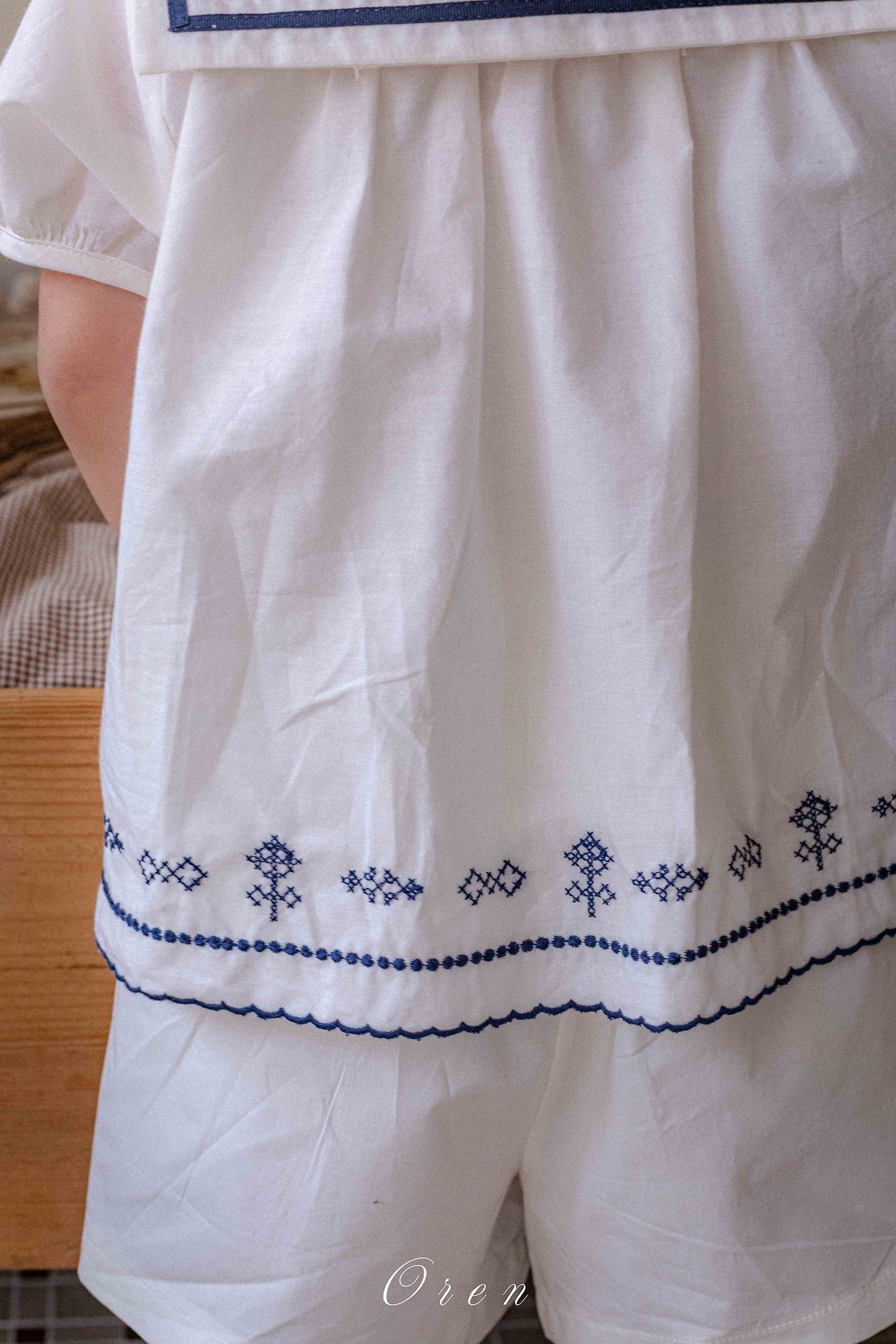 ☀️預訂 韓國直送☀️🇰🇷Oren Marinette兩色海洋風水手領刺繡短袖包屁衣/連身裙/上下套裝