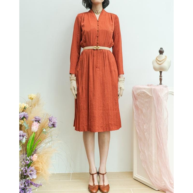 Vintage Japanese Tokyo Style Retro Orange Striped Pattern Structural Bodice Dress (MT1840-40)