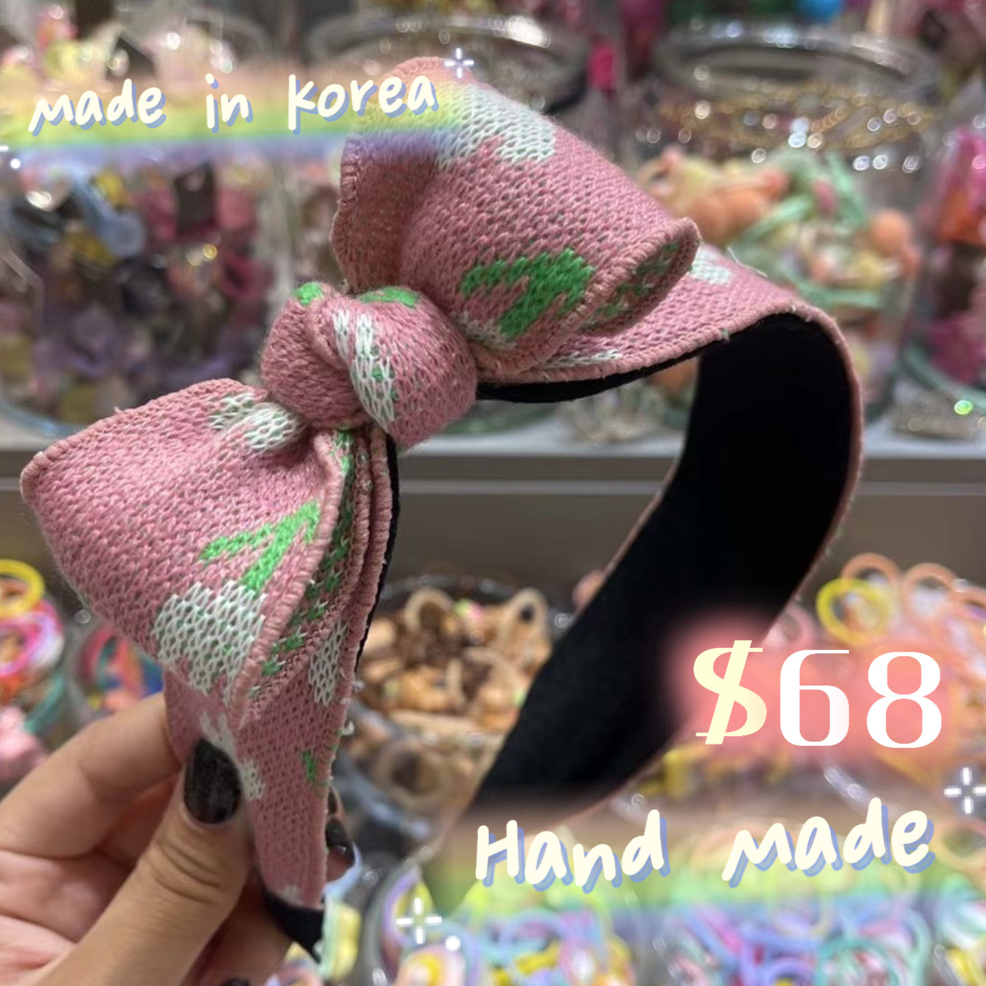 百合花蝴蝶結頭箍 白色花粉頭箍 韓國製