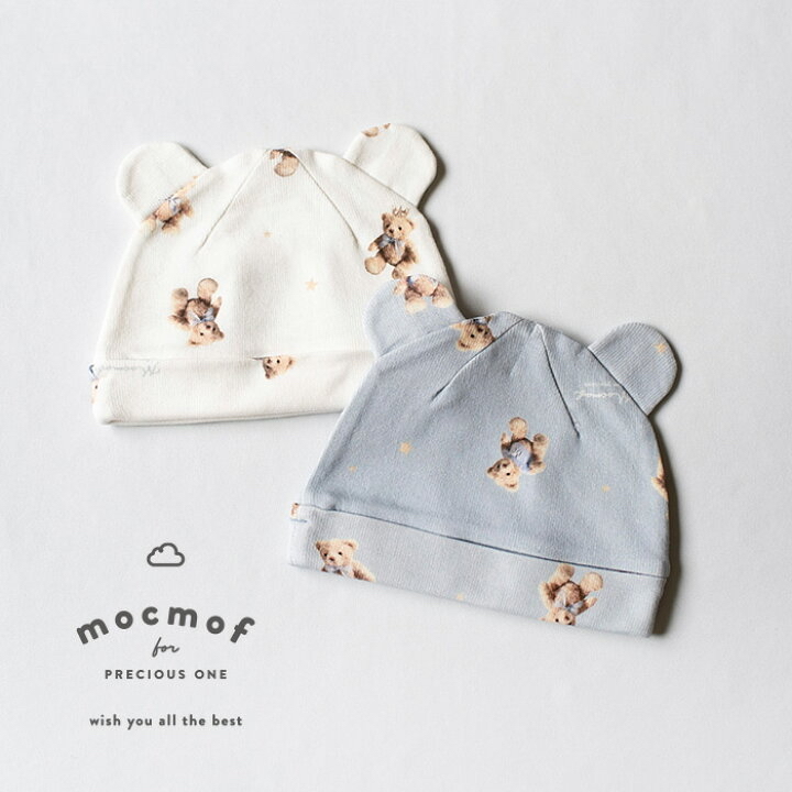 部分現貨🇯🇵預訂 日本直送🇯🇵Mocmof 兩色標籤小熊印花熊耳嬰兒帽