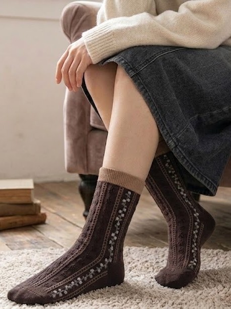 Korean Floral Stitch Women's Crew Socks