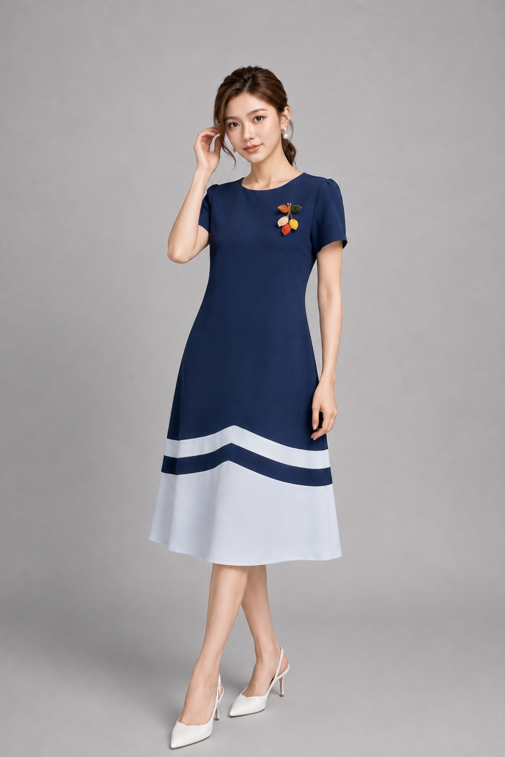 26002 Blush Harmony Color Block Midi Dress