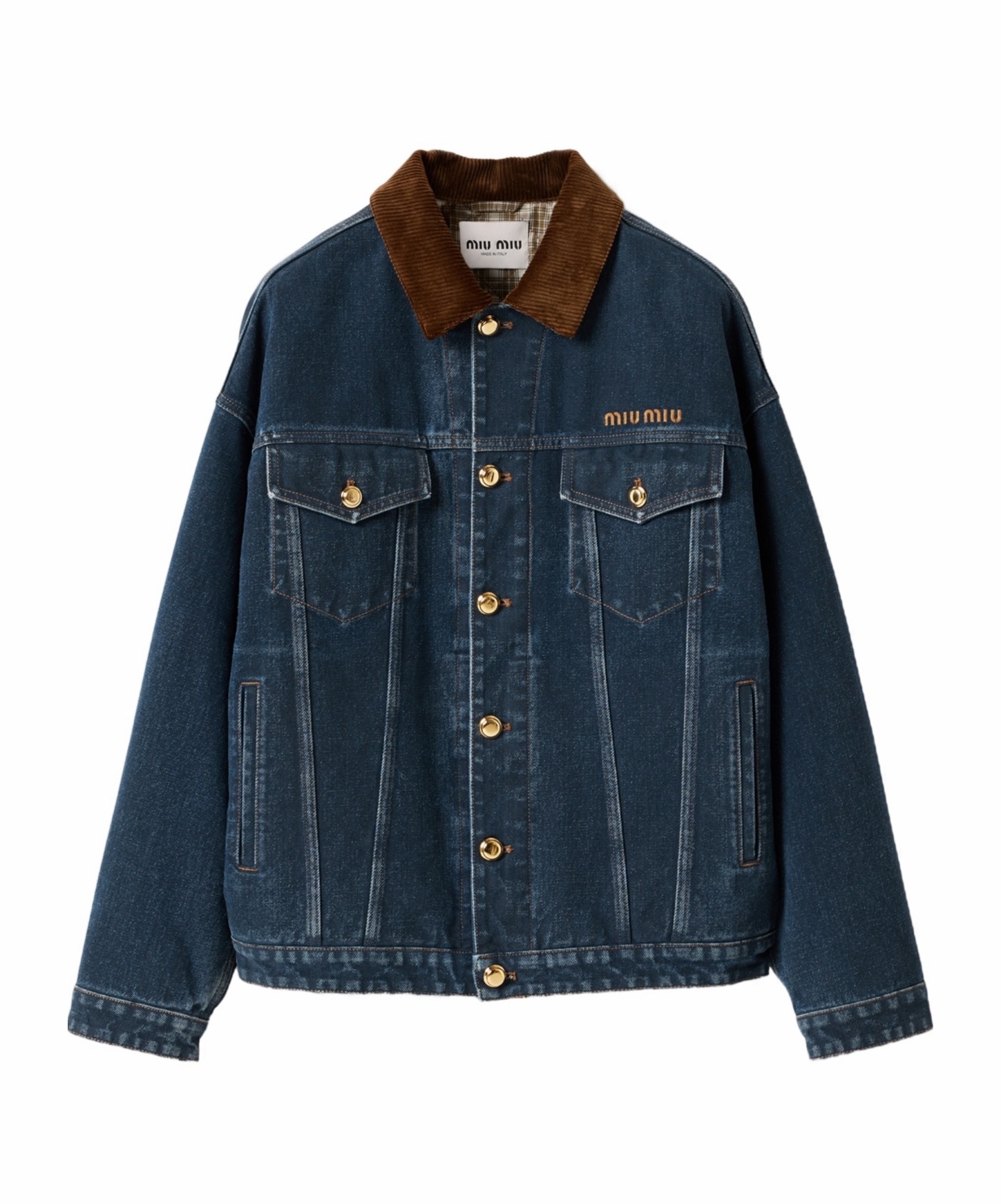 Miu Miu 女士 植绒牛仔布和天鹅绒宽松夹克IT-36 IT-38 IT-40 IT-42码模特身高180CM，穿38码 