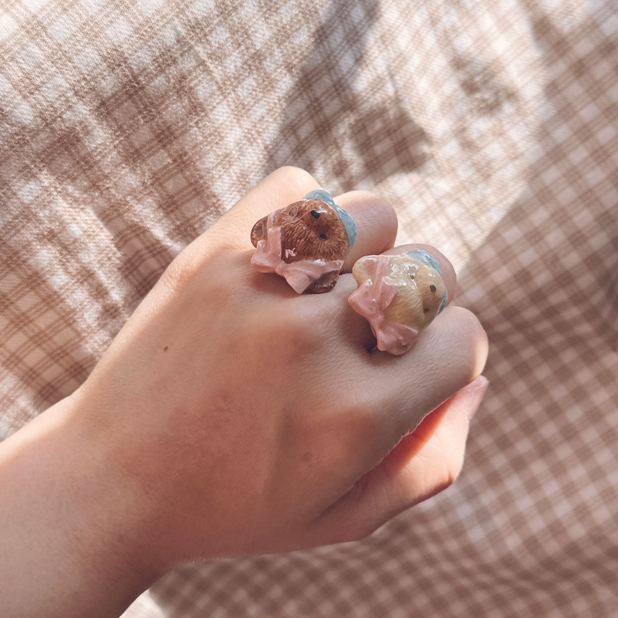 手繪立體 熊啤啤🐻‍❄️🐻戒指 啡熊&白熊