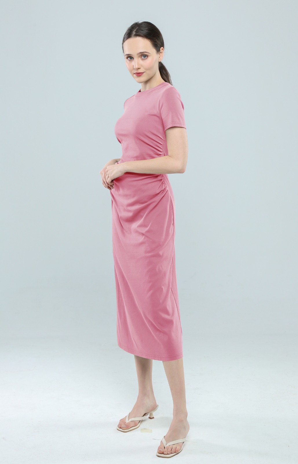 E8085BD Aria Ruched Contour Midi Dress