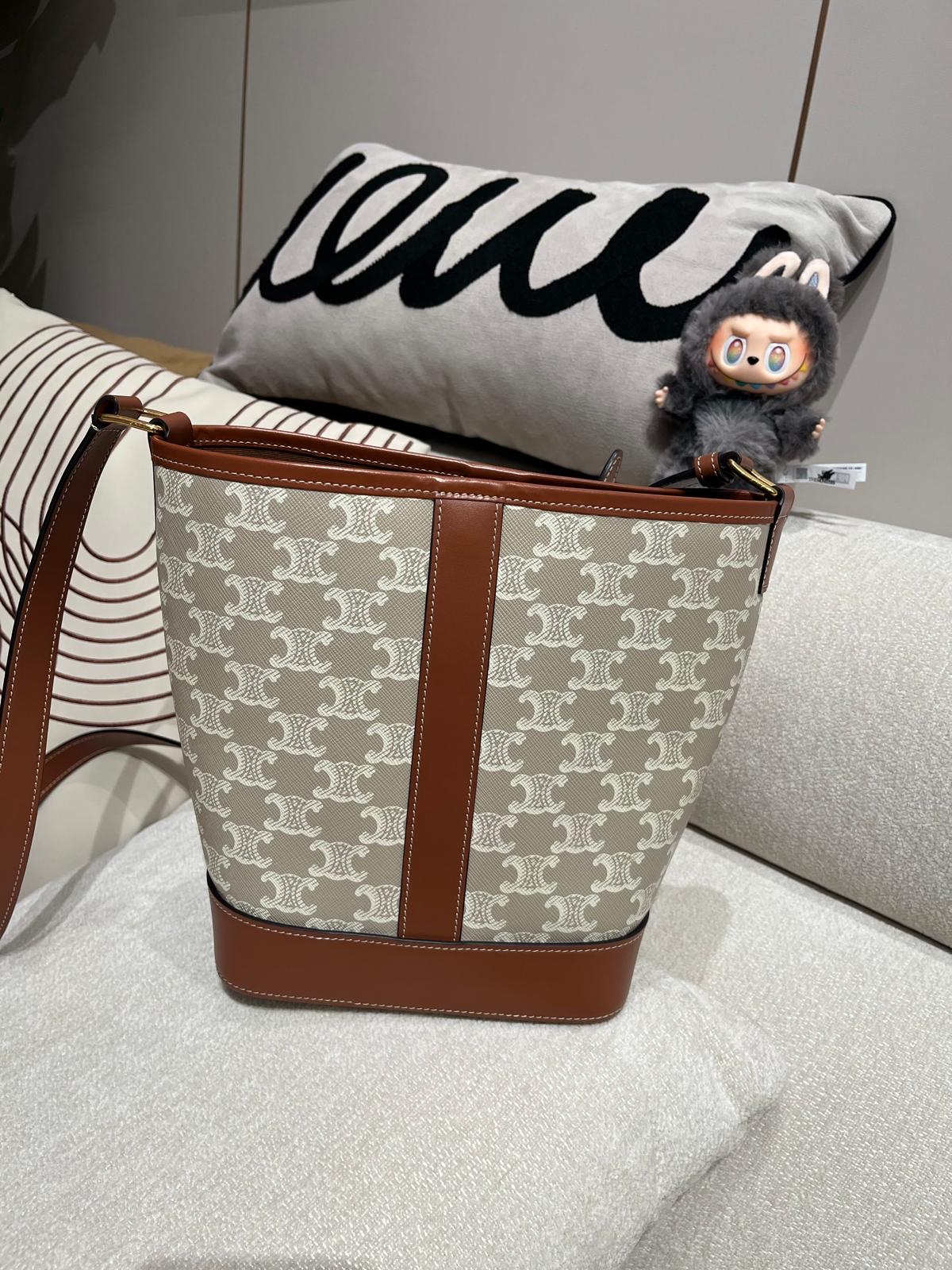 Celine Bucket small IN TRIOMPHE CANVAS AND CALFSKIN 100%Authentic, 98%New ✅Dust bag