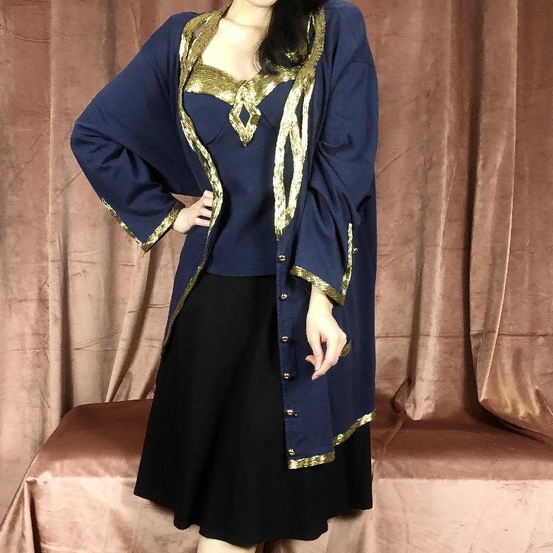 C.a. 1980s-90s Made in Hong Kong Midnight x Golden Tube Beadwork - Vest Top and Outer (MT485)