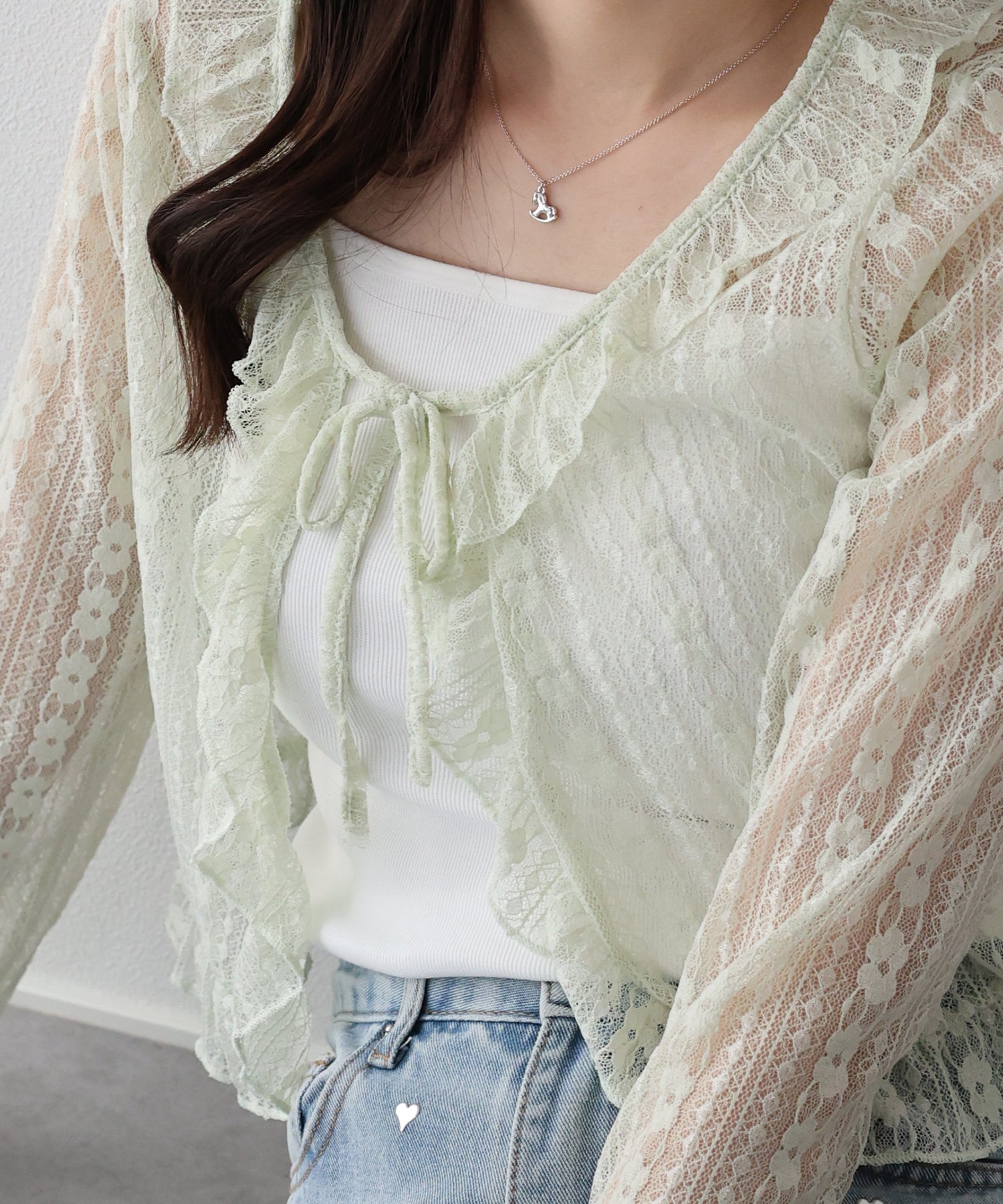 <JP> Ruffles sheer lace cardigan* 3色入 <預購>