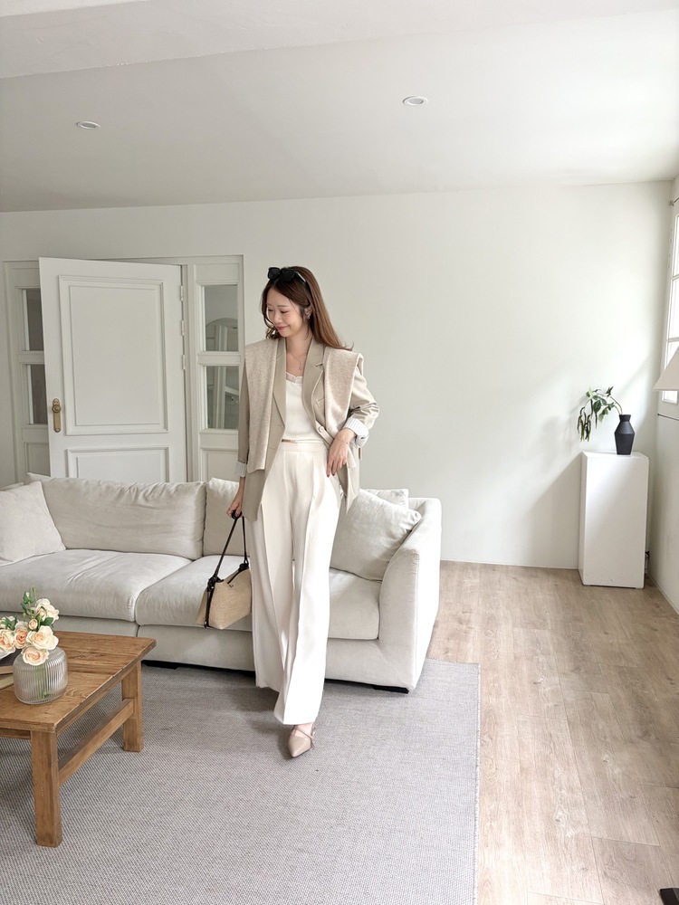 Charlyne Seamless-Front Slacks (Ivory)