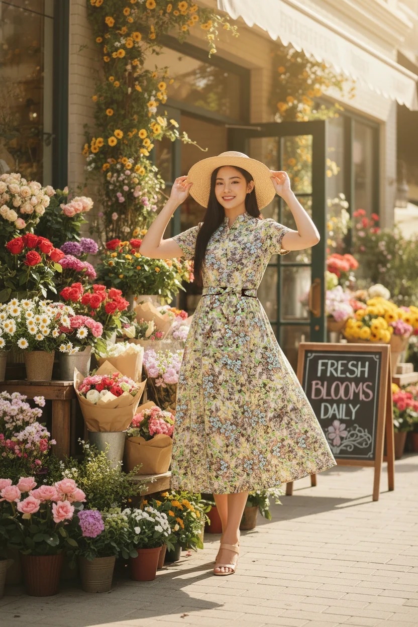MF241118 Floral Belted Maxi Dress