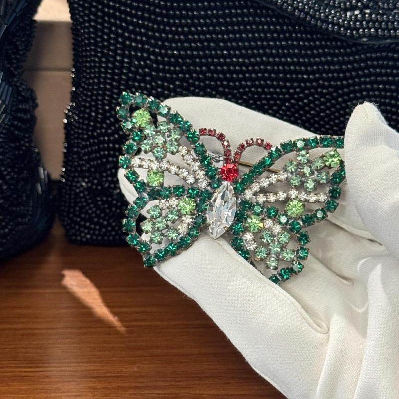 Vintage C.a. 1980s Czechoslovakian Sparkling Butterfly Brooch (B030)