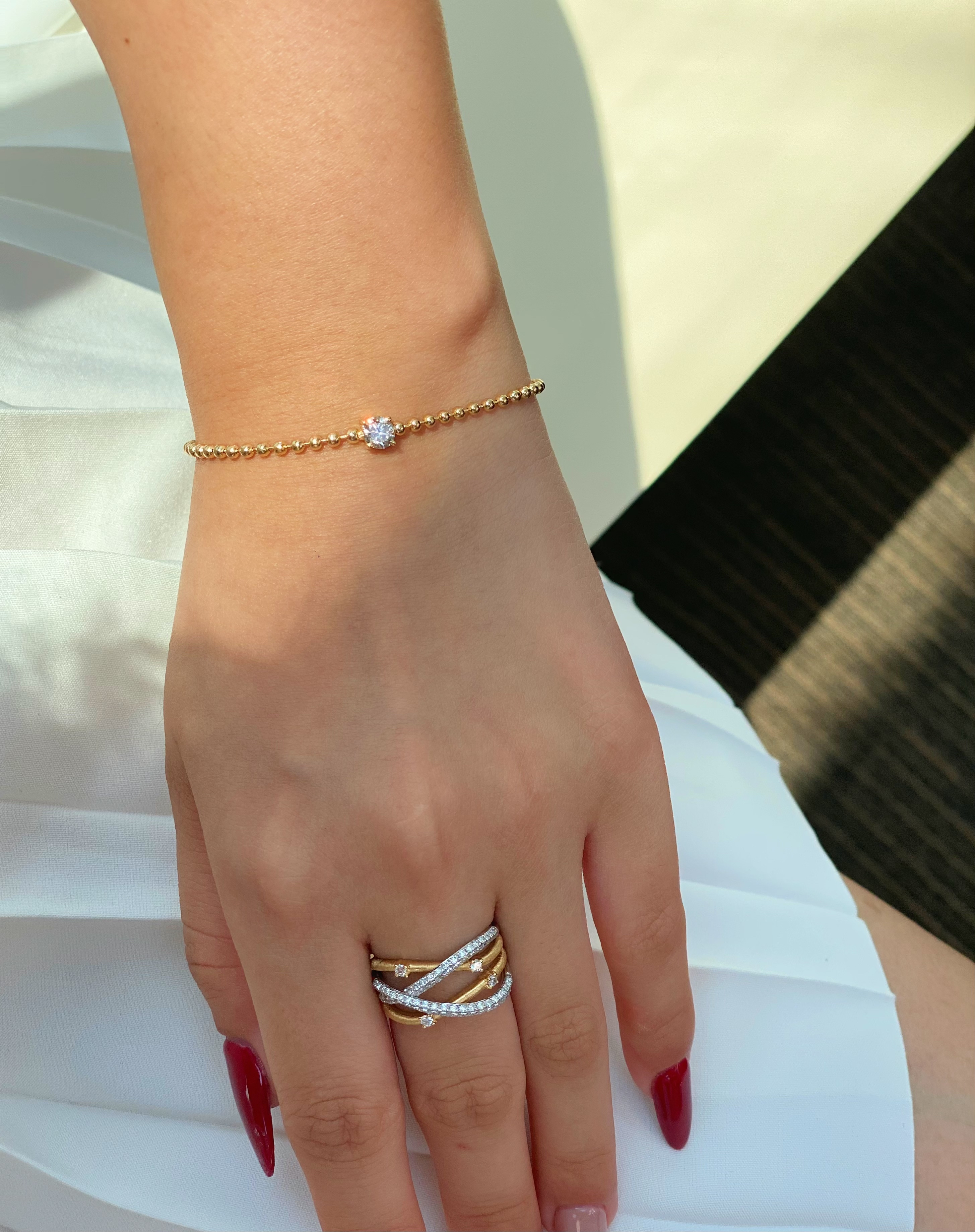 Diamond Gold Bead Bracelet N240259