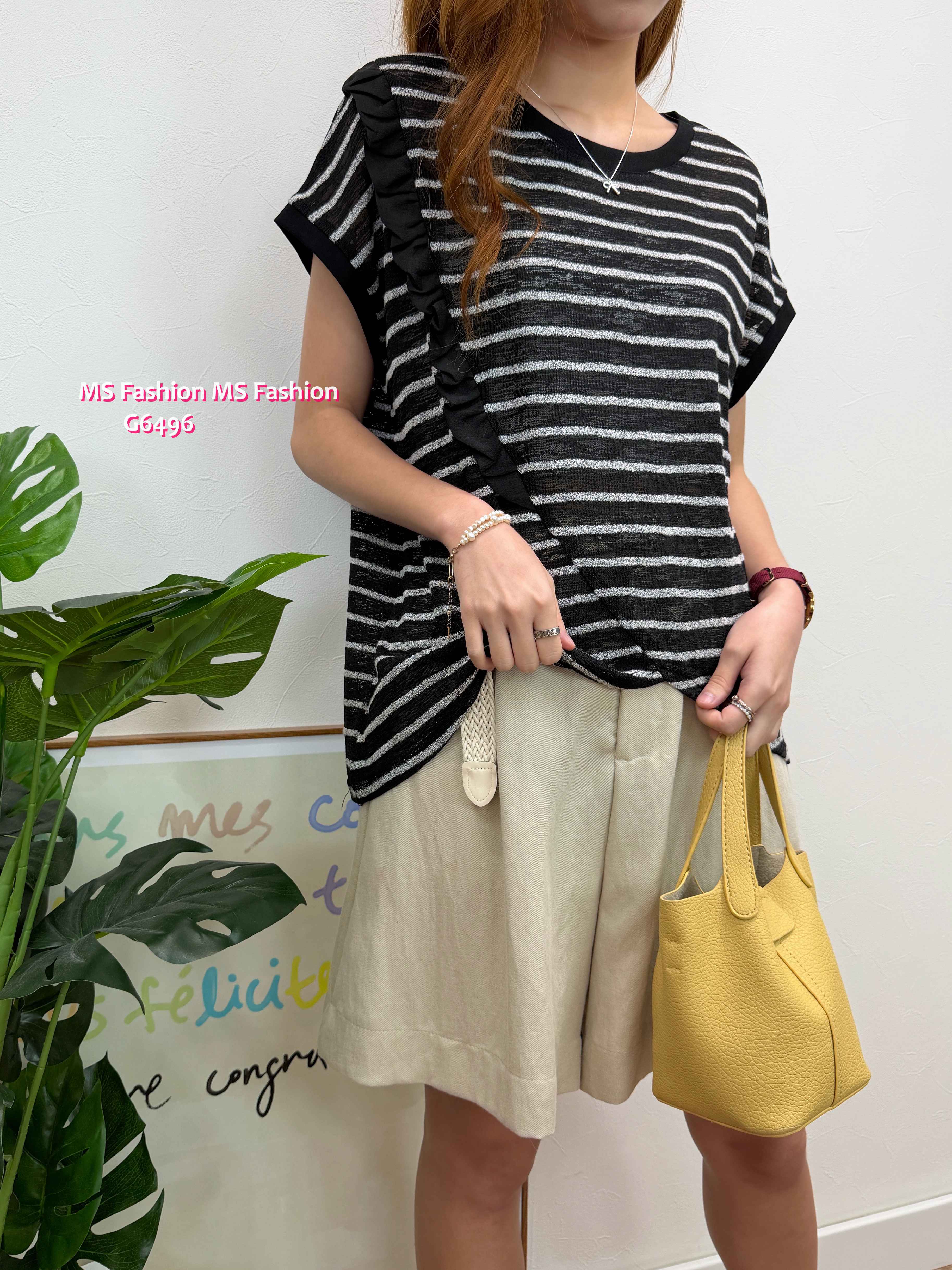 G6496 特色衫腳拼ruffle top