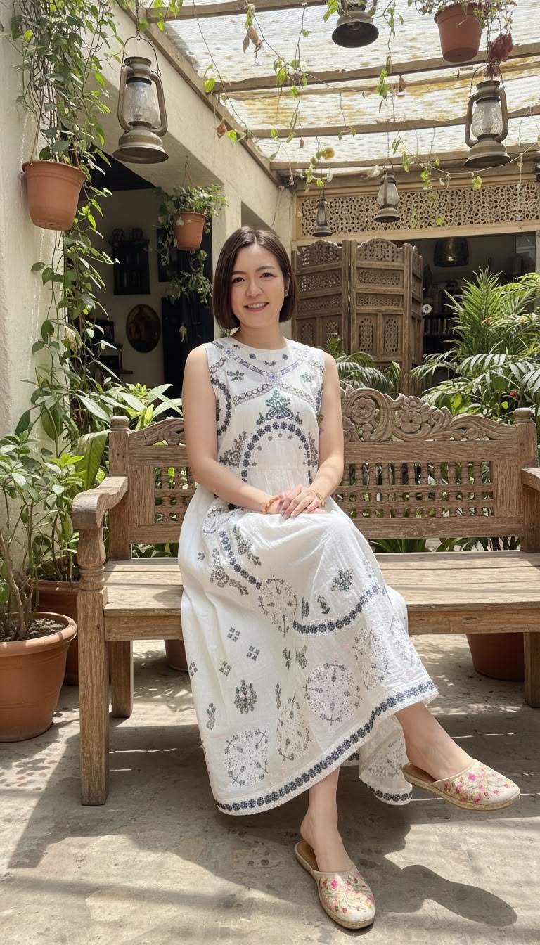PKT 2642 White Simple Fine Garden Embroidery sleeveless OP 47"