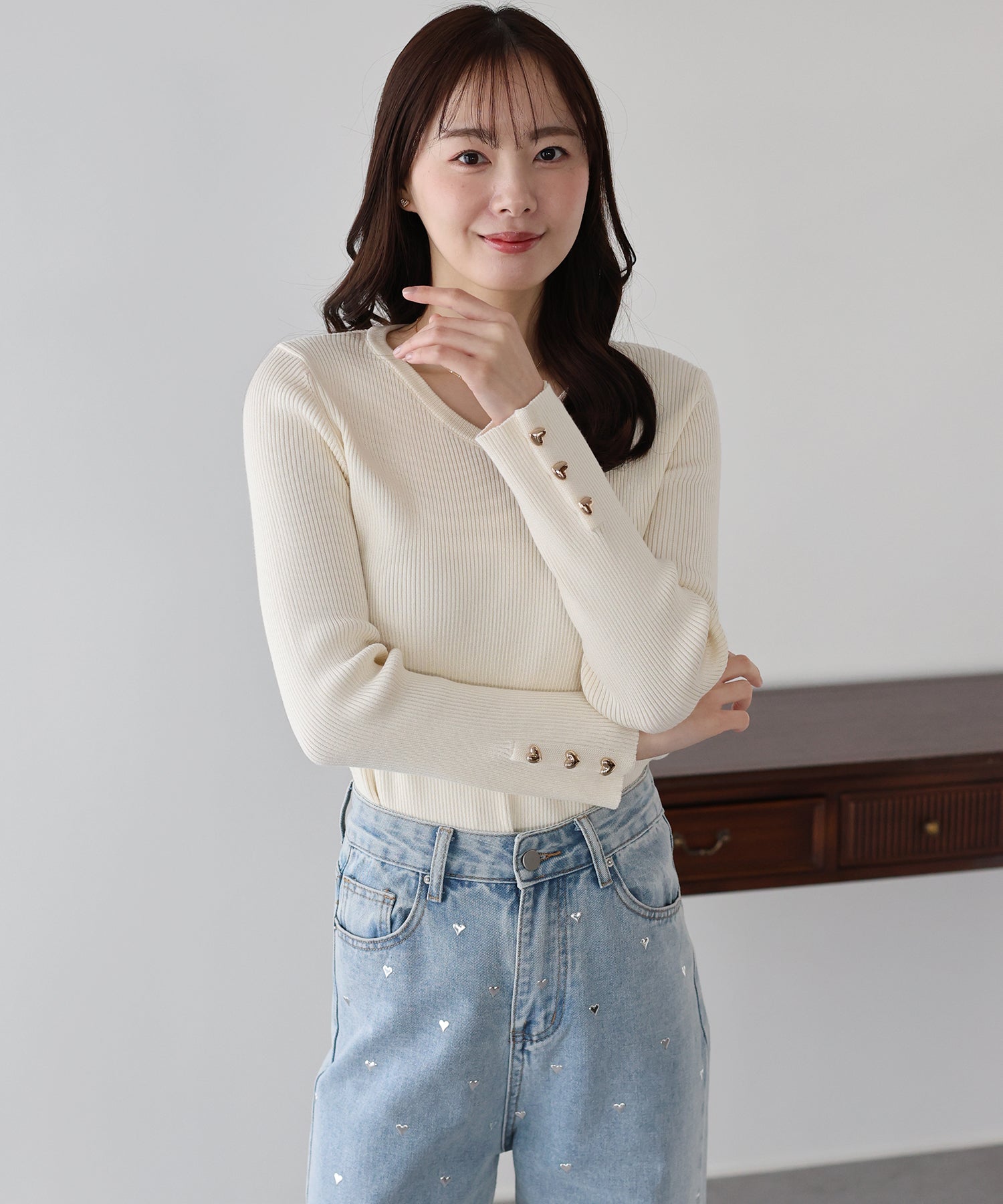 <JP> v領心心鈕顯瘦Knit Top* 3色入 <預購>