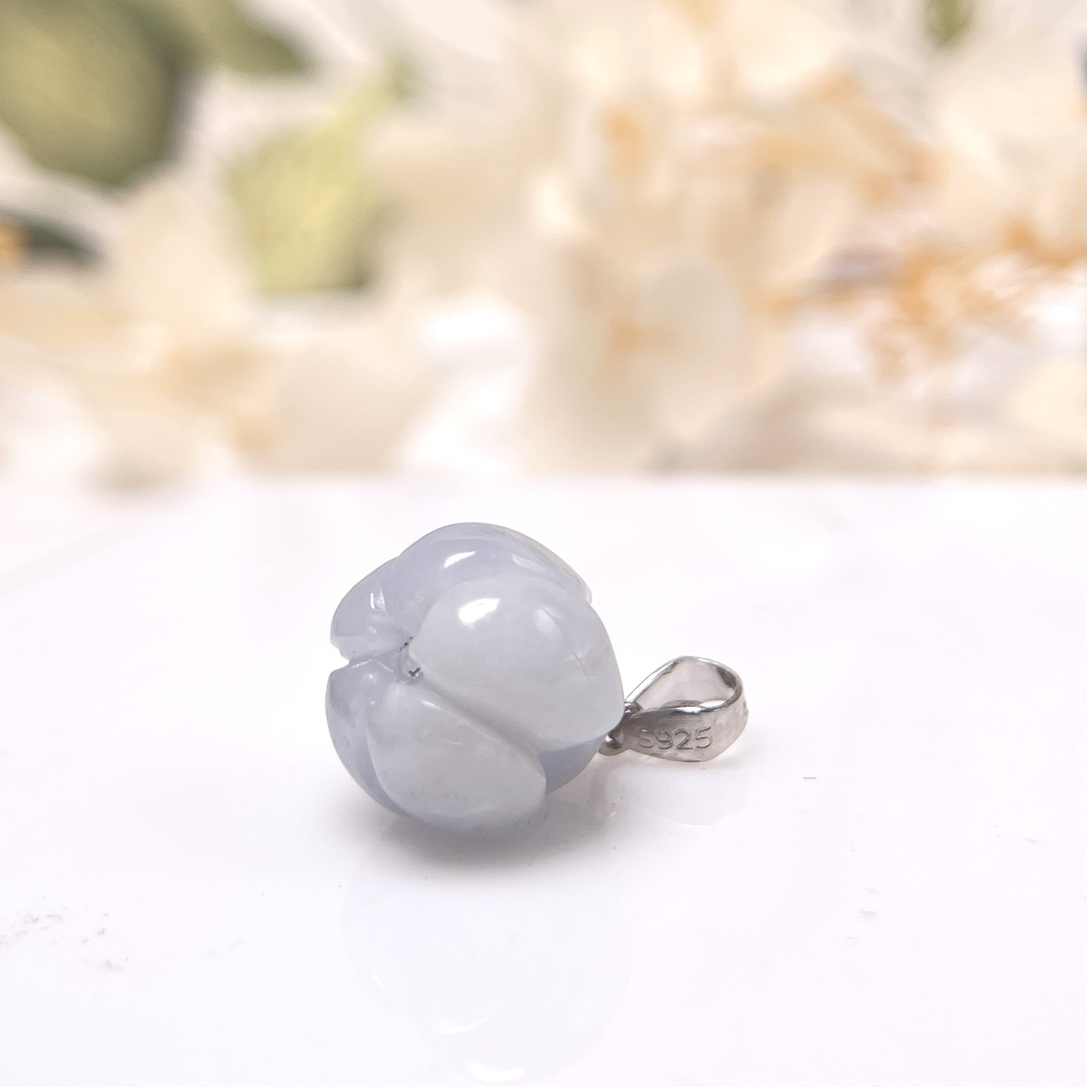 FBG26-H03 淡紫色立體蓮花純銀吊墜 (不含鏈)