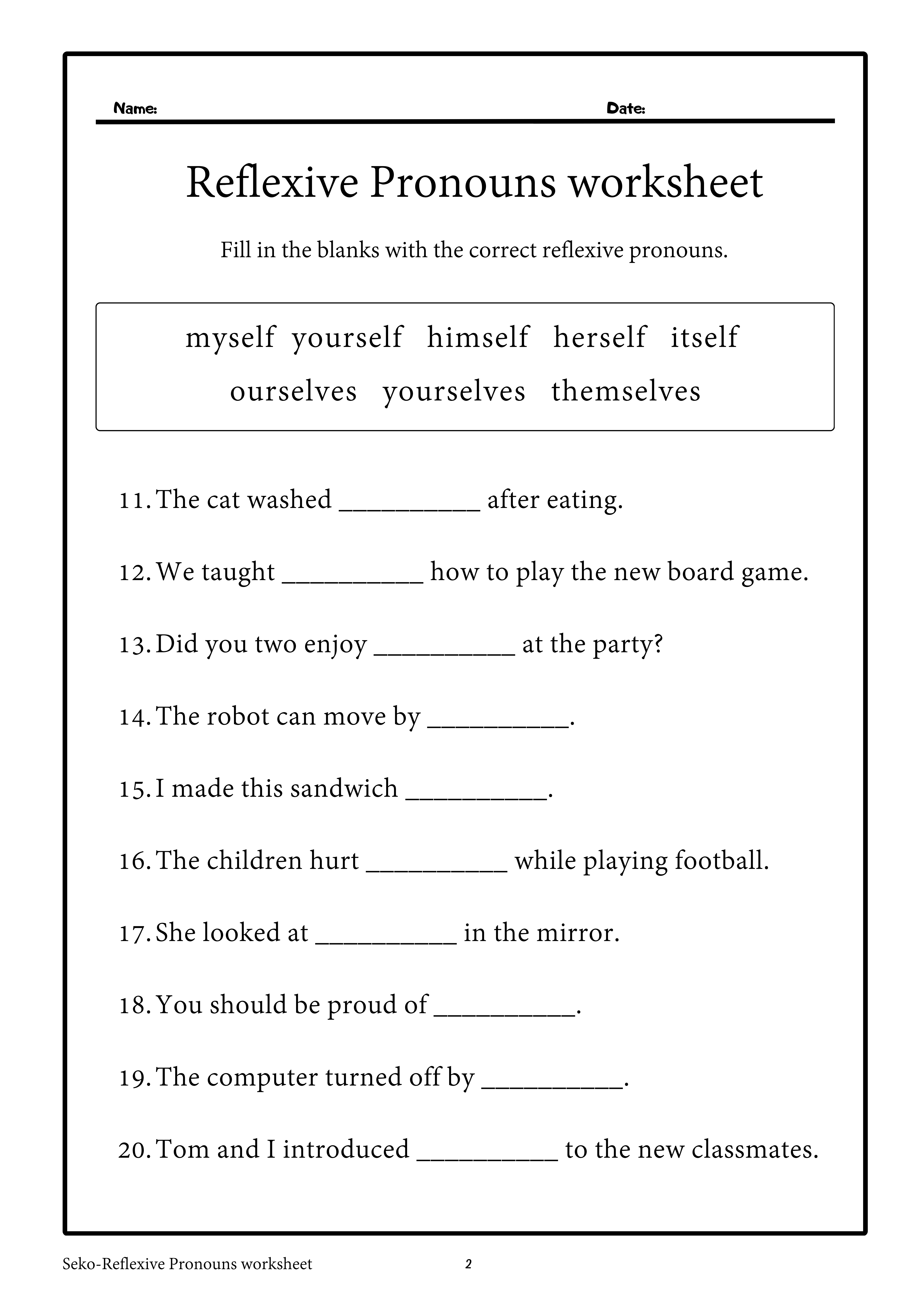 Reflexive Pronouns worksheet