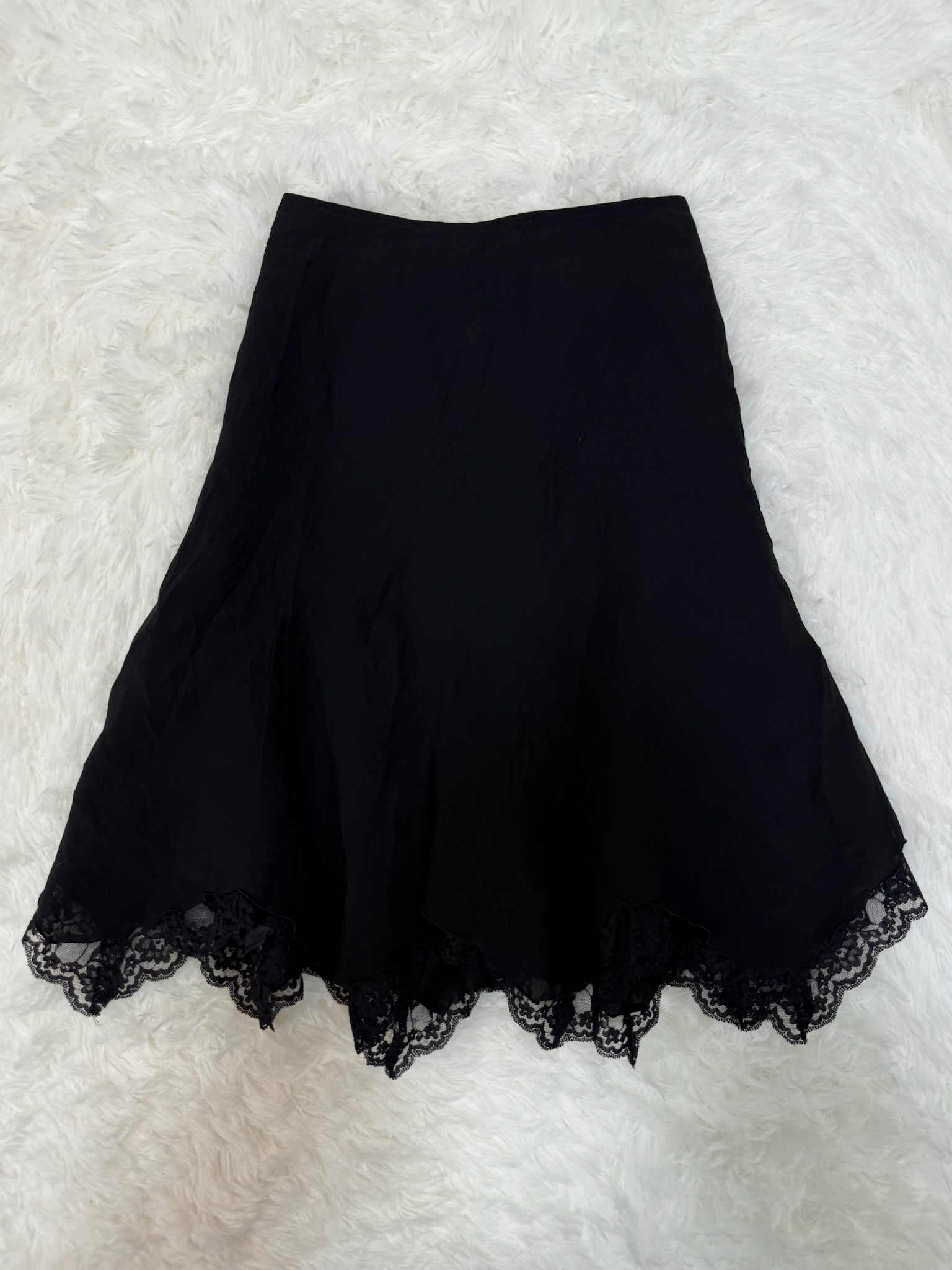 Black Scalloped Lace Hemline A-Line Skirt