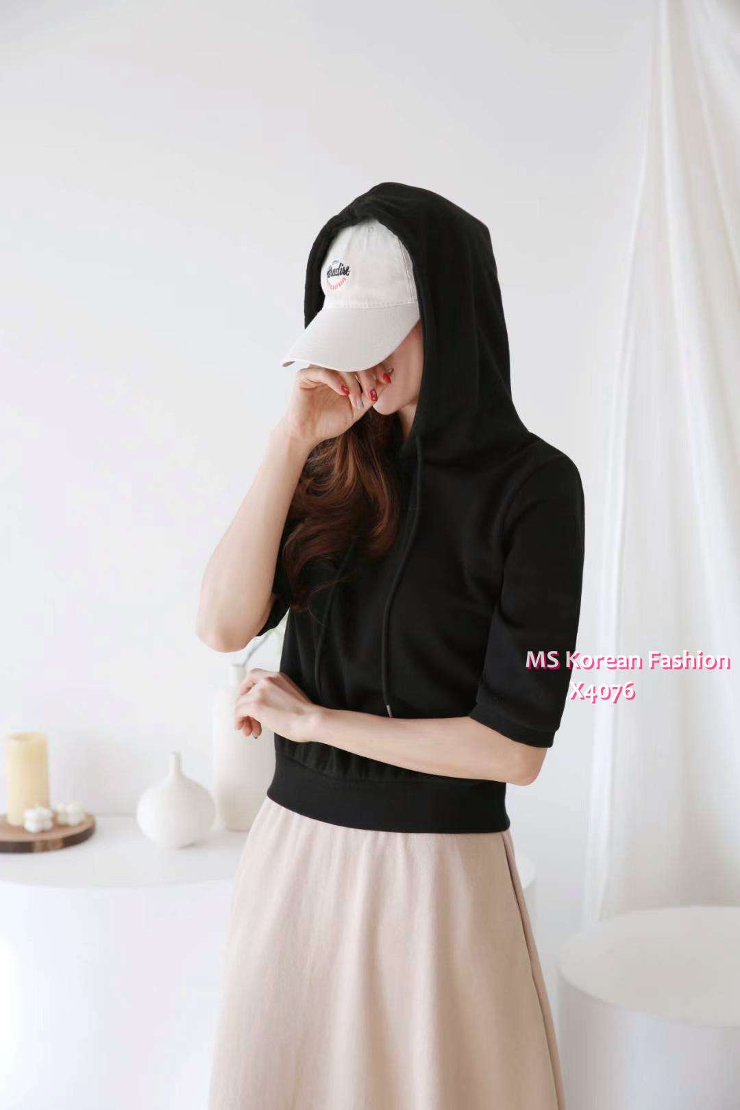 X4076 韓國🇰🇷假兩件拼色有帽連身裙