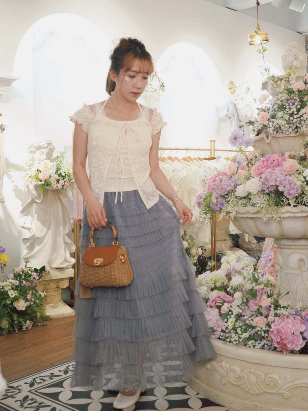 假兩件藍色吊帶背心