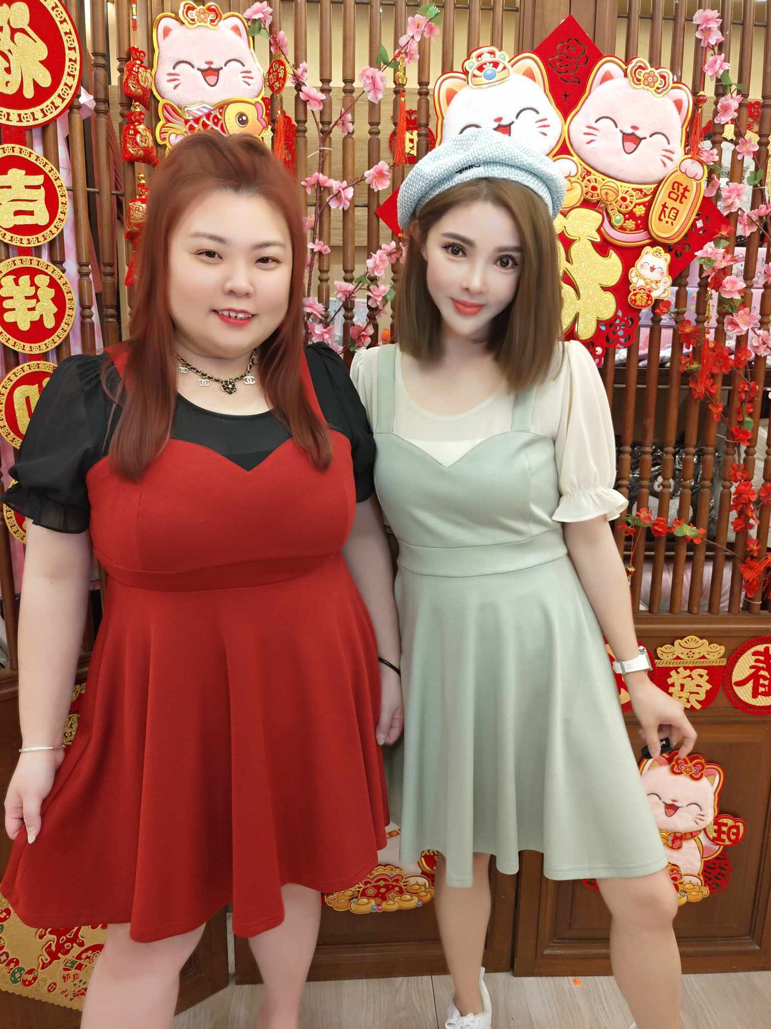 TW#5722 假两件泡泡袖连衣裙