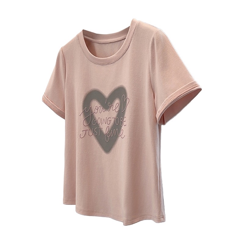 B195(36918) 美式甜辣风撞色爱心印花小字母刺绣3色上衣