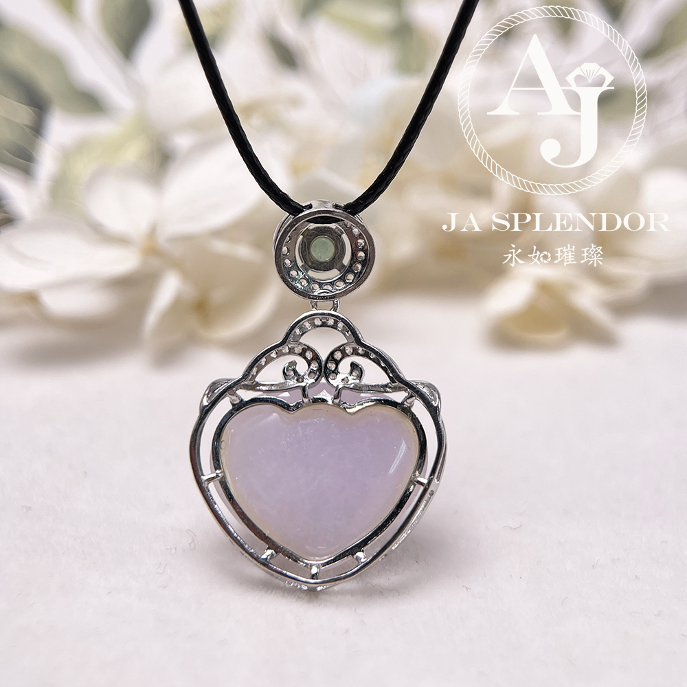 JNS-49 天然翡翠A 冰潤紫羅蘭心心相印綠色頂珠吊墜