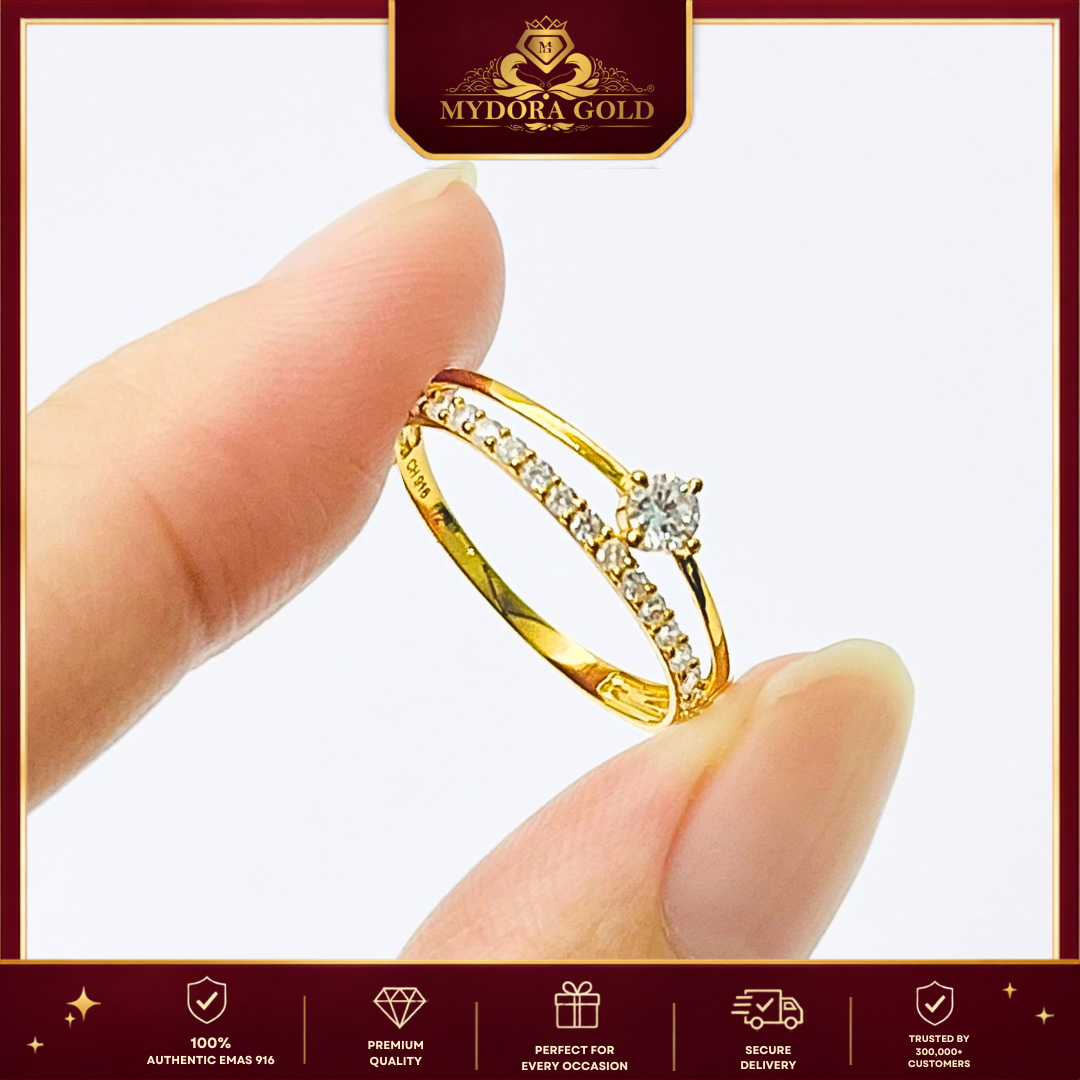 MYDORA Cincin Batu CZ Solitaire Minimalist l EMAS 916/22K