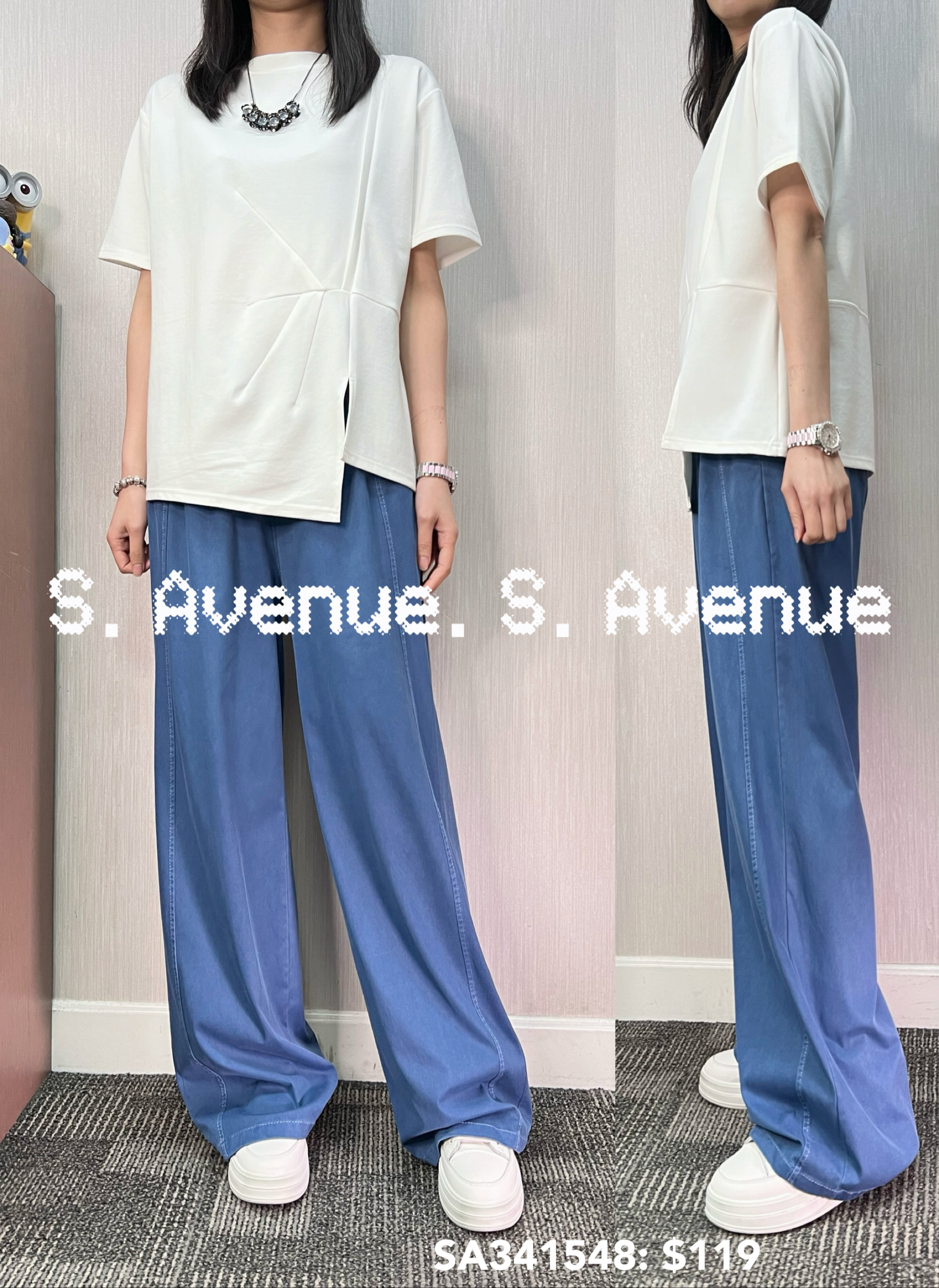 SA341548: 短袖淨色有撍有骨不規則腳tee