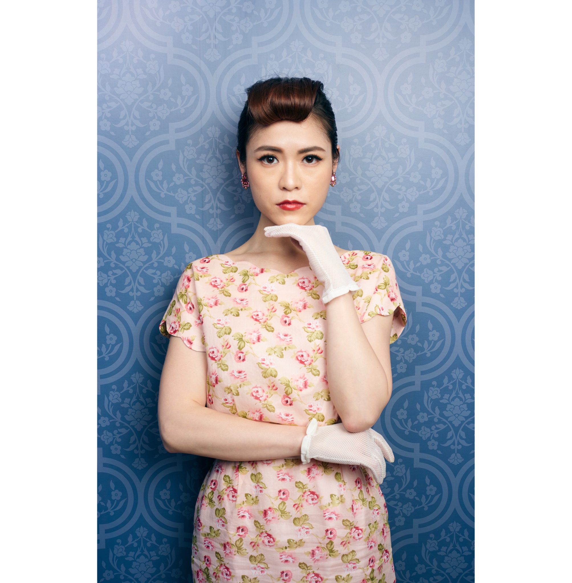 (Ready/Custom-Made)1960s-Inspired Rose Pattern 100% Cotton Scalloped Collar Secretary Dress(FM136)