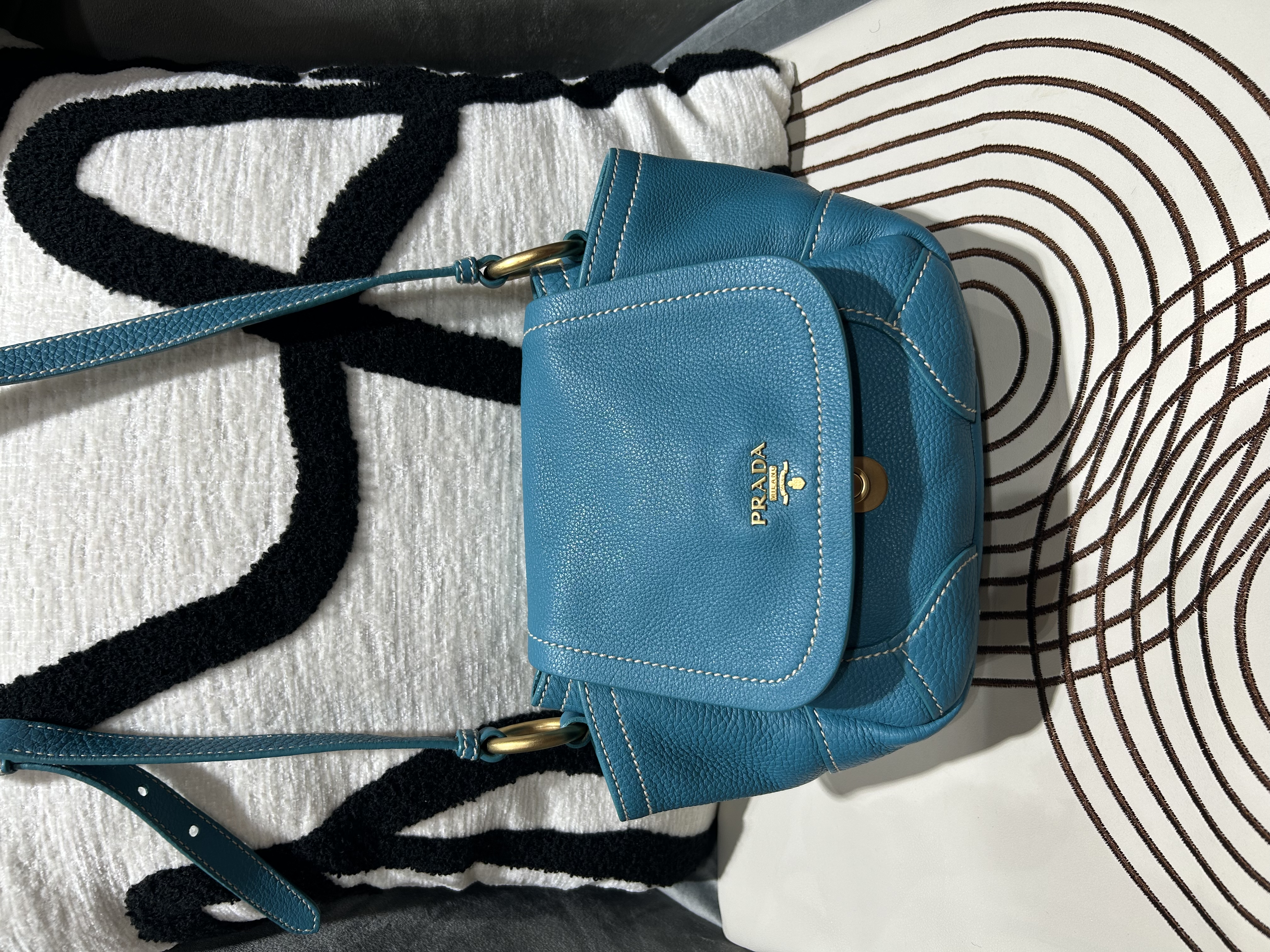 Prada Turquoise Calfskin Vitello Daino Mini Crossbody Bag 牛皮 斜揹袋 100%Authentic, 98%new  ✅dust bag 