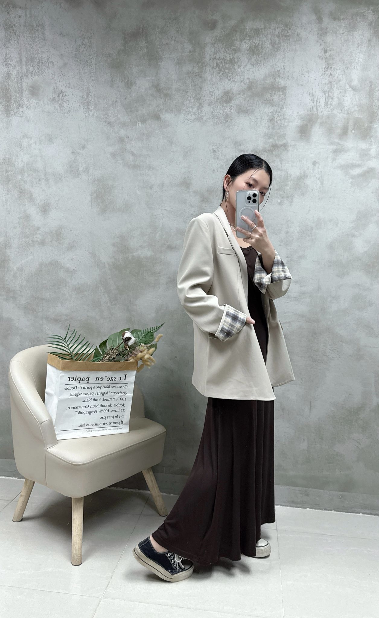 A13 格仔袖西裝褸