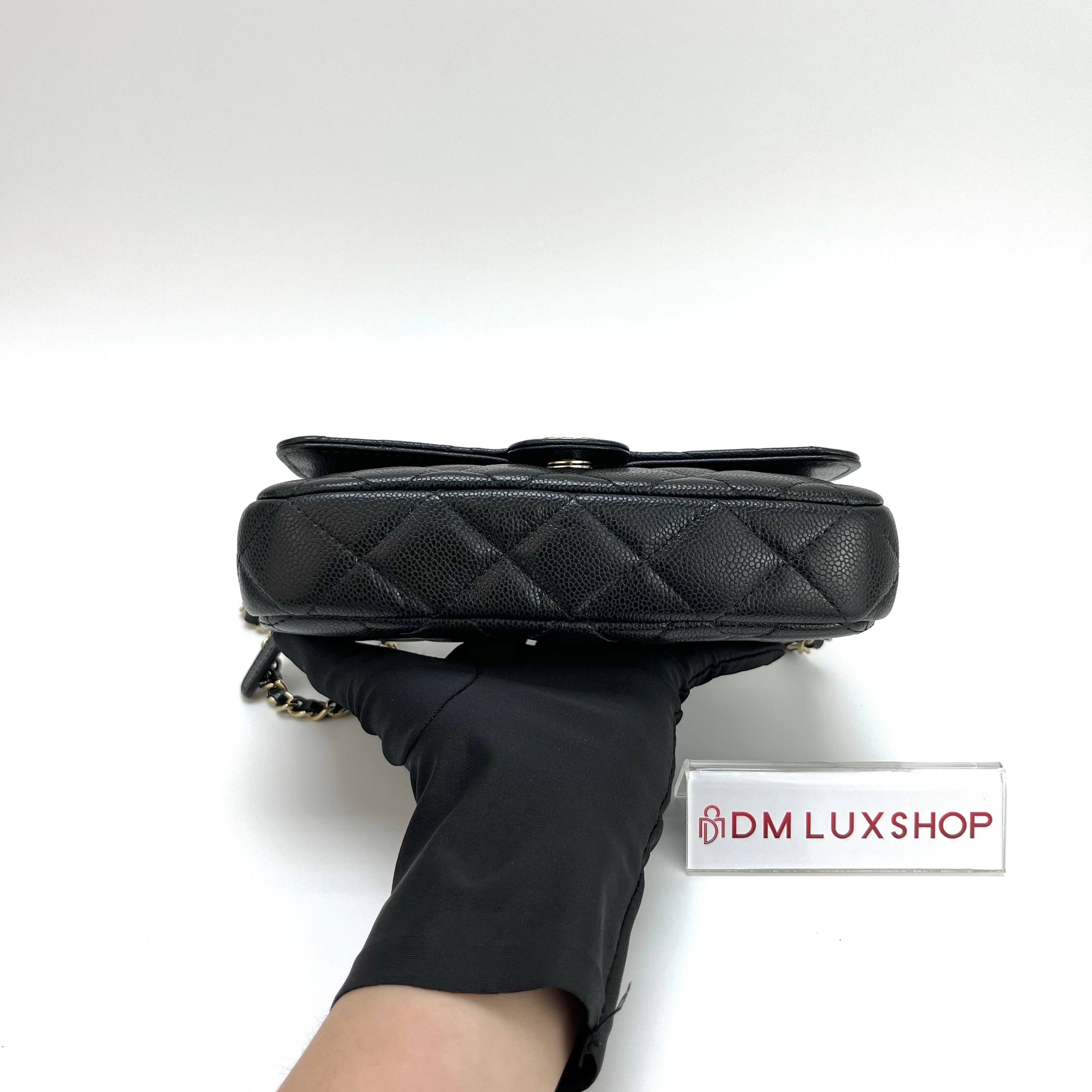 Chanel 22C Black CF Phone Holder WOC GHW (Microchip)