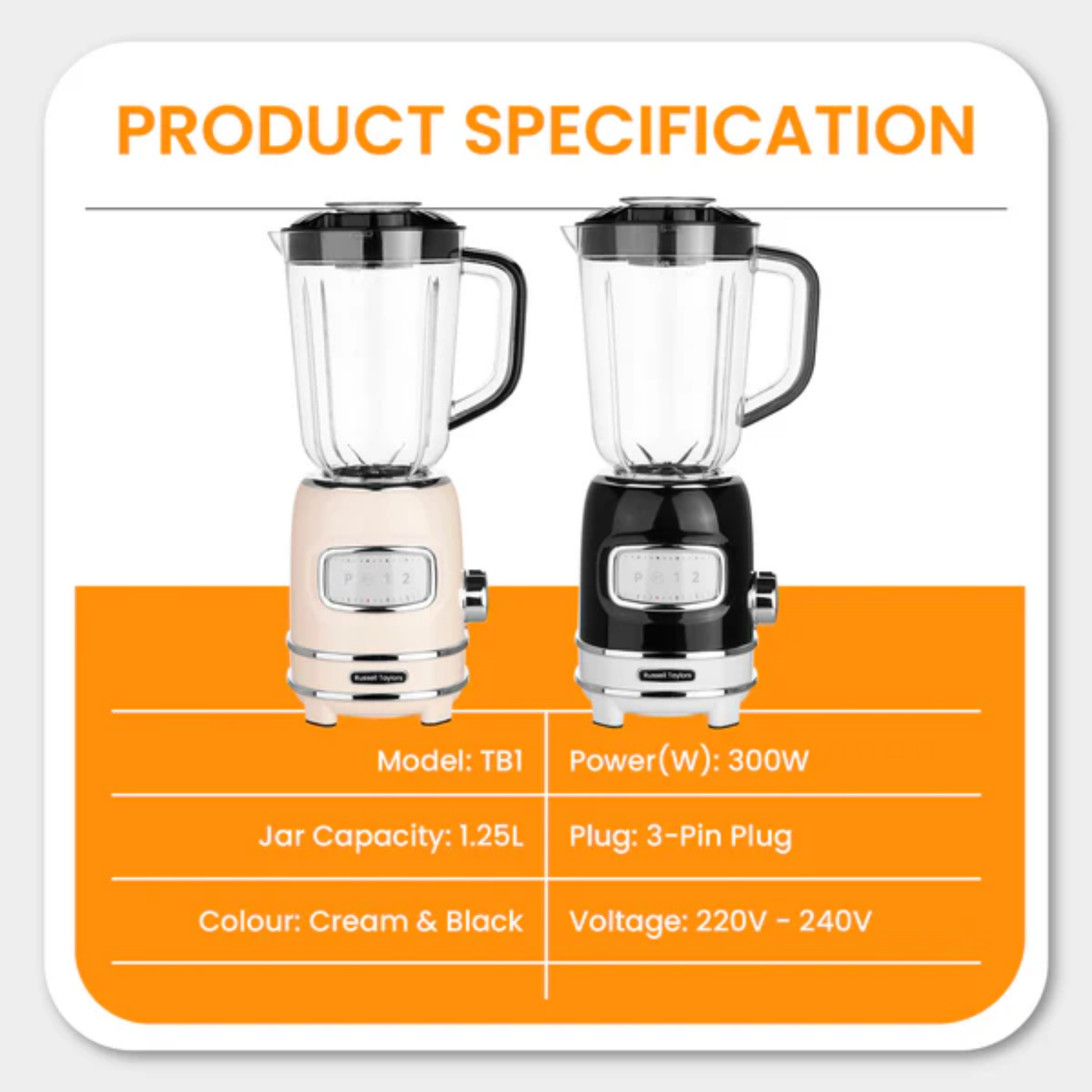 Russell Taylors 1.25L Retro Blender (TB1C)