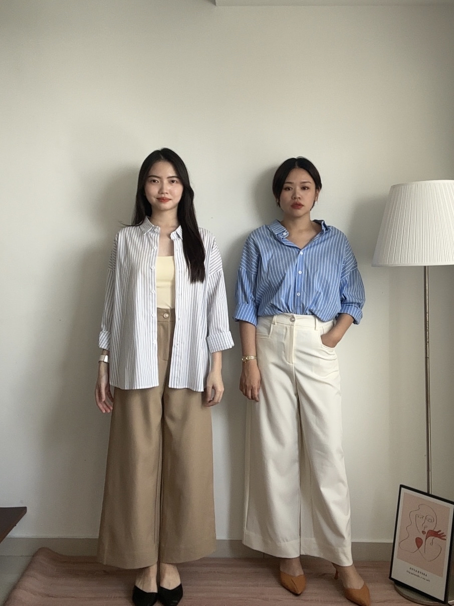 T4263 Long Sleeve Oversized Stripe Shirt - Blue & White