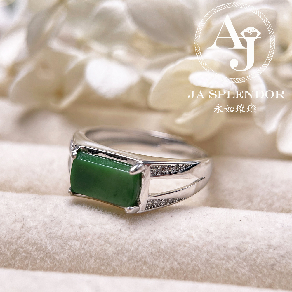 JR-155 天然翡翠A玉 陽綠方形時尚男女裝戒子