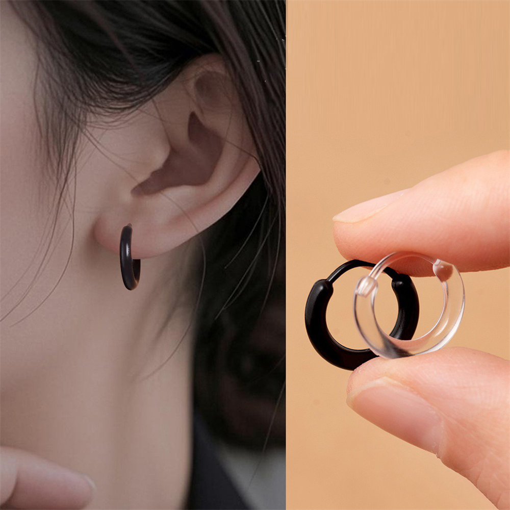 樹脂耳環 養耳洞 簡約耳環 耳骨環 防堵耳釘 耳圈 透明 2對 [平行進口] HK2727