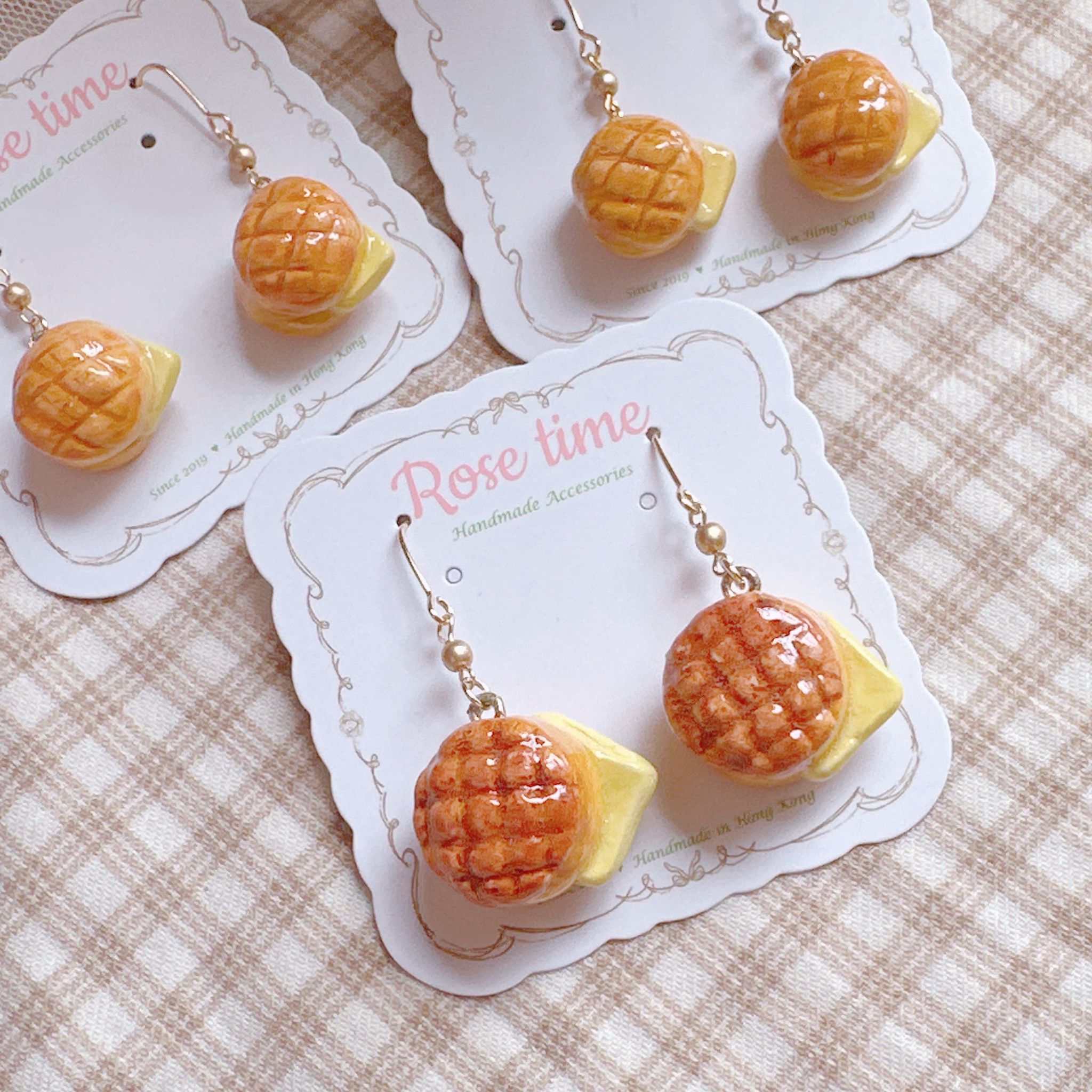 手繪 港式菠蘿油 耳環