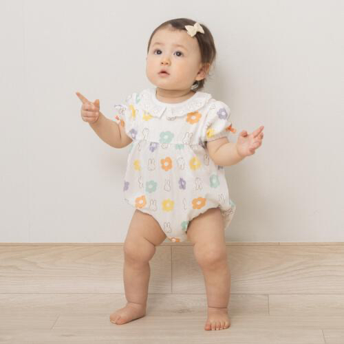 🇯🇵預訂 日本直送🇯🇵Miffy彩色花花蕾絲領網眼短袖包屁衣