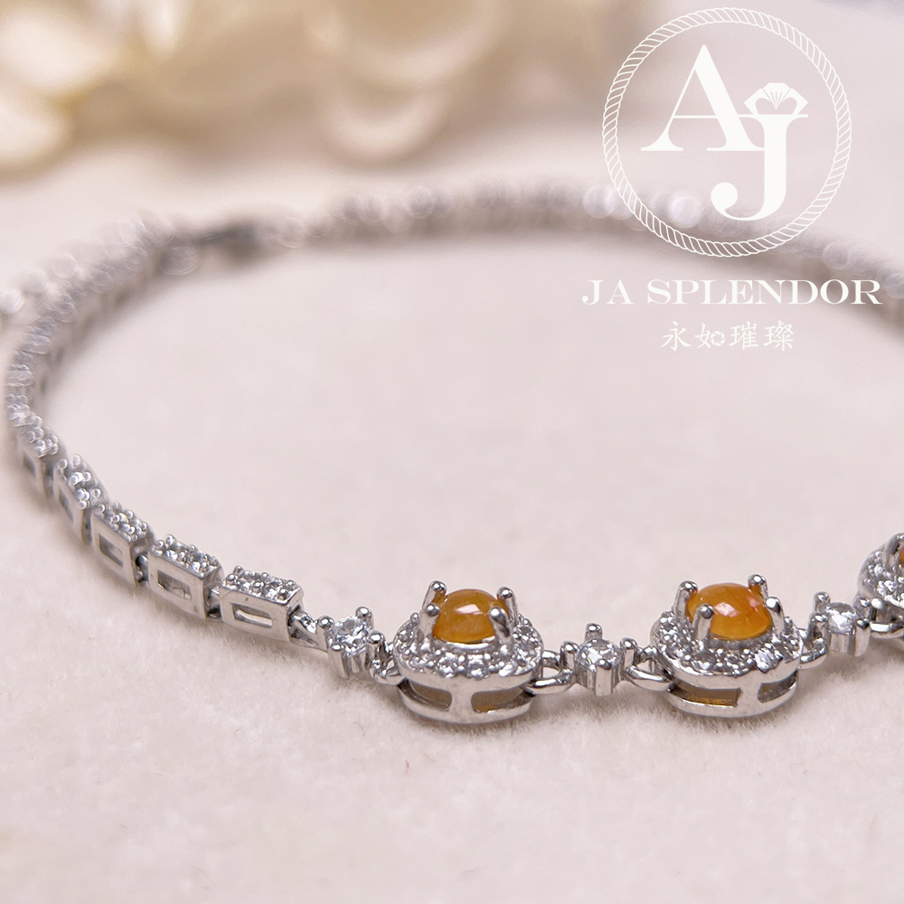 JBS-19 天然翡翠A 玉 冰種黃翡蛋面純銀手鏈